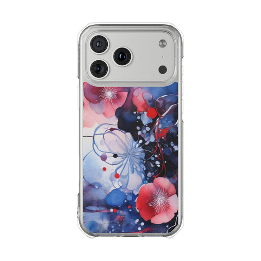 Clear Magnetic Phone Case — Watercolor Floral Impact Protection. Magnetic Impact Phone Case for iPhone 17/16/15/14.