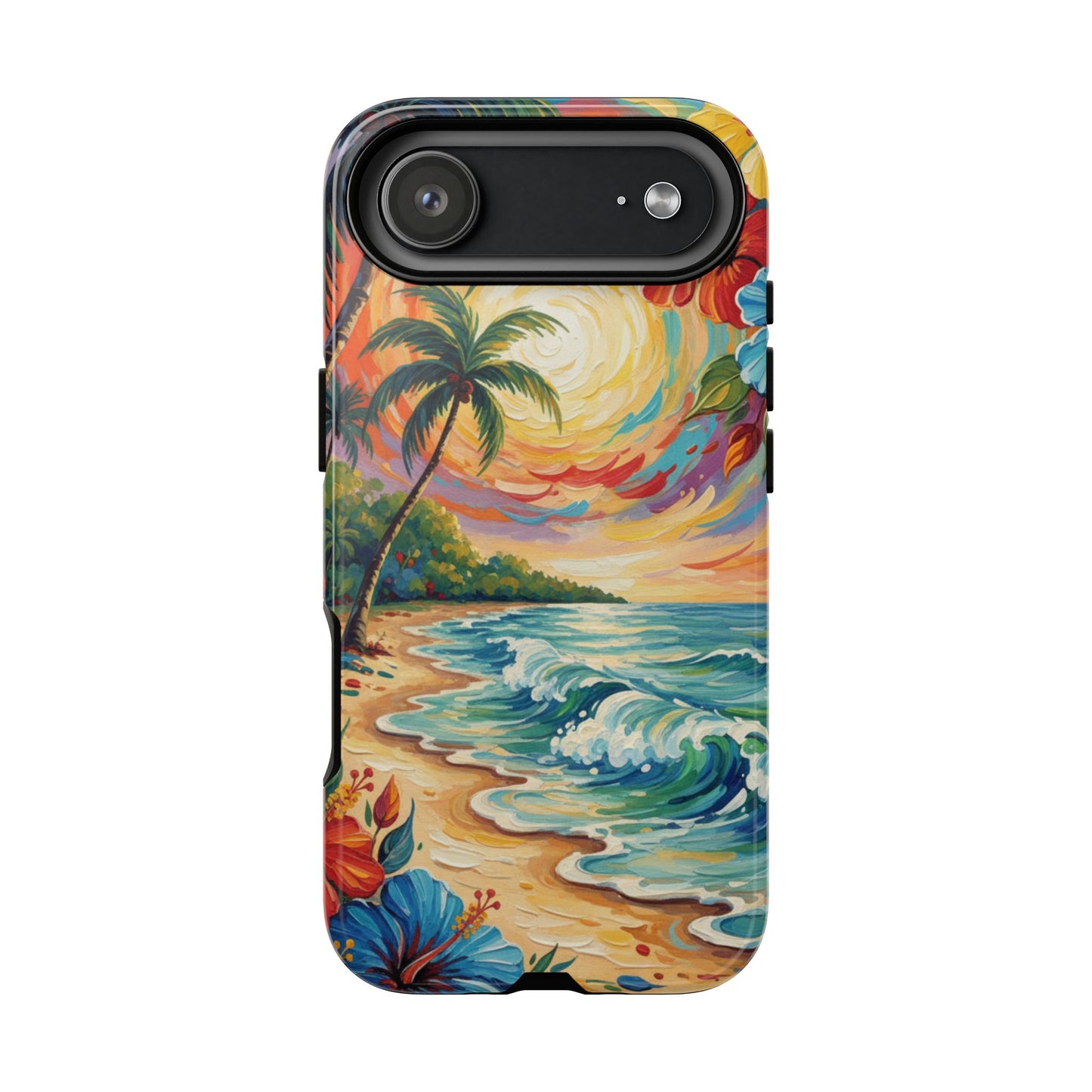 iPhone Tough Cases Phone Cases for iPhone 14\15\16\17 – Dual Layer, Matte/Glossy Finish, Wireless Charging Compatible, Tropical Sunset Phone Case — Beach Palm Tree Protective Tough Case, iPhone 17 protective case