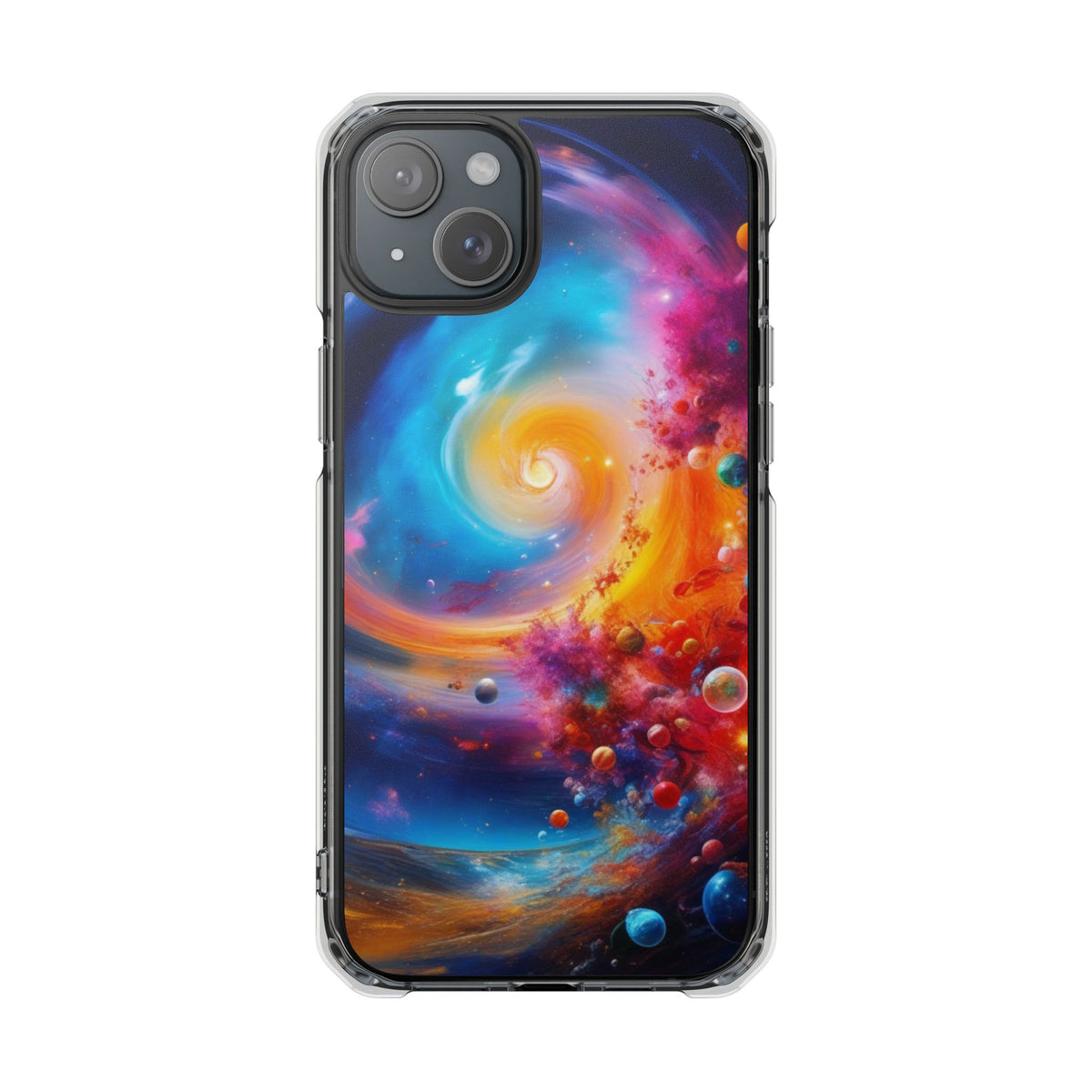 Magnetic Impact Phone Case for iPhone 16/15/14 — Colorful Cosmic Swirl Design