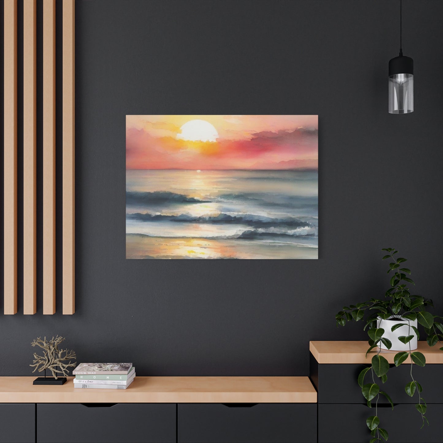 Abstract Art Canvas Print – Modern Wall Art, Matte Canvas, Ready to Hang, Home & Office Décor, Modern Wall Décor, Coastal Sunset Canvas Wall Art - 12" x 16" Stretched Print