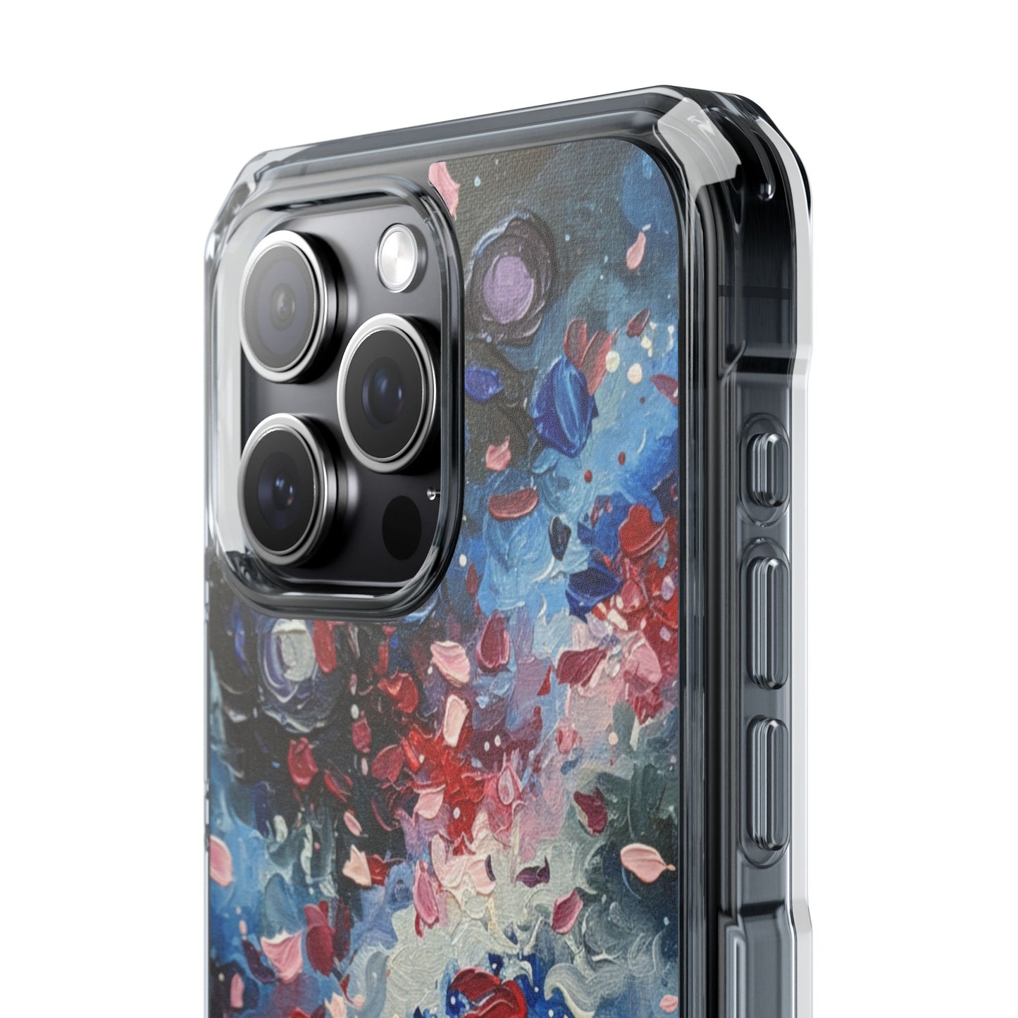 Magnetic Impact Phone Case for iPhone 17/16/15/14 Clear Magnetic Impact Phone Case — Abstract Red & Blue Galaxy Design