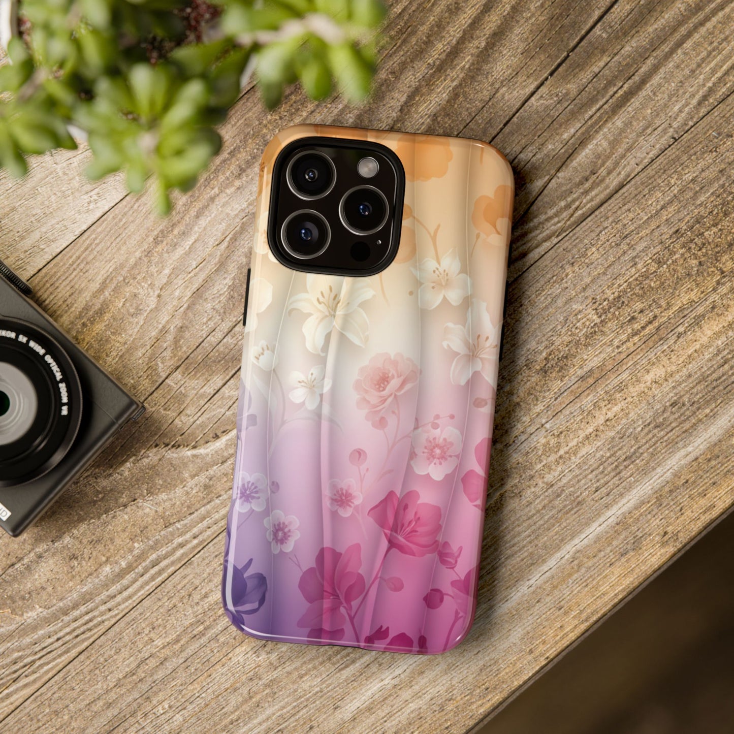 Floral Gradient Phone Case iPhone Tough Cases Phone Cases for iPhone 14\15\16\17 – Dual Layer, Matte/Glossy Finish, Wireless Charging Compatible - Pastel Ombre Flowers Protective Cover