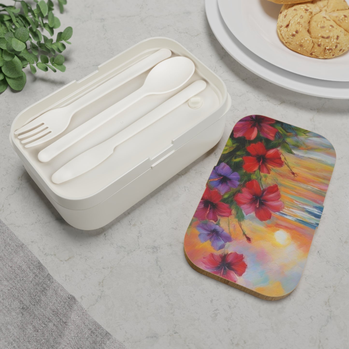Stylish Bento Box Lunchbox – Portable, Designed Food Container with Wooden Lid & Two Moveable Compartments for Work, School & Picnics