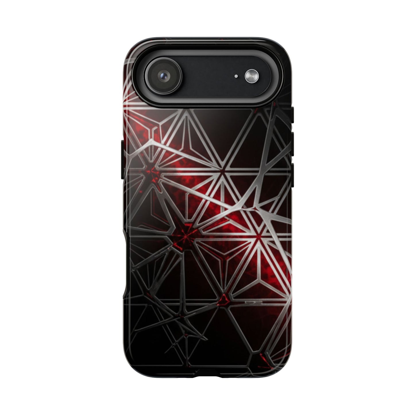iPhone Tough Cases Phone Cases for iPhone 14\15\16\17 – Dual Layer, Matte/Glossy Finish, Wireless Charging Compatible. Geometric Tough Phone Case — Red & Black Abstract Protective Cover