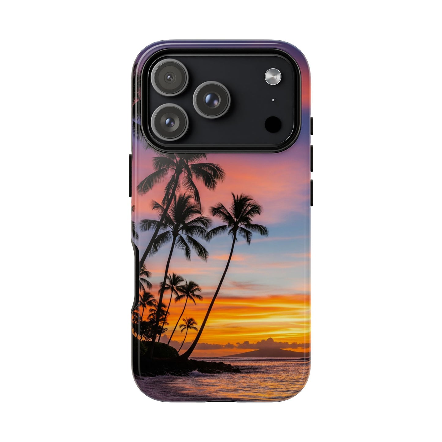 iPhone Tough Cases Phone Cases for iPhone 14\15\16\17 – Dual Layer, Matte/Glossy Finish, Wireless Charging Compatible, Tropical Sunset Phone Case — Palm Tree Beach iPhone Case, iPhone 17 Protective Case