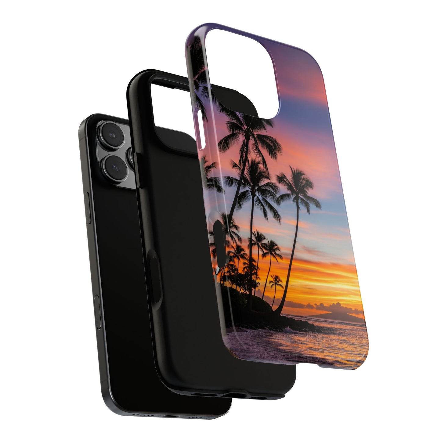 iPhone Tough Cases Phone Cases for iPhone 14\15\16\17 – Dual Layer, Matte/Glossy Finish, Wireless Charging Compatible, Tropical Sunset Phone Case — Palm Tree Beach iPhone Case, iPhone 17 Protective Case