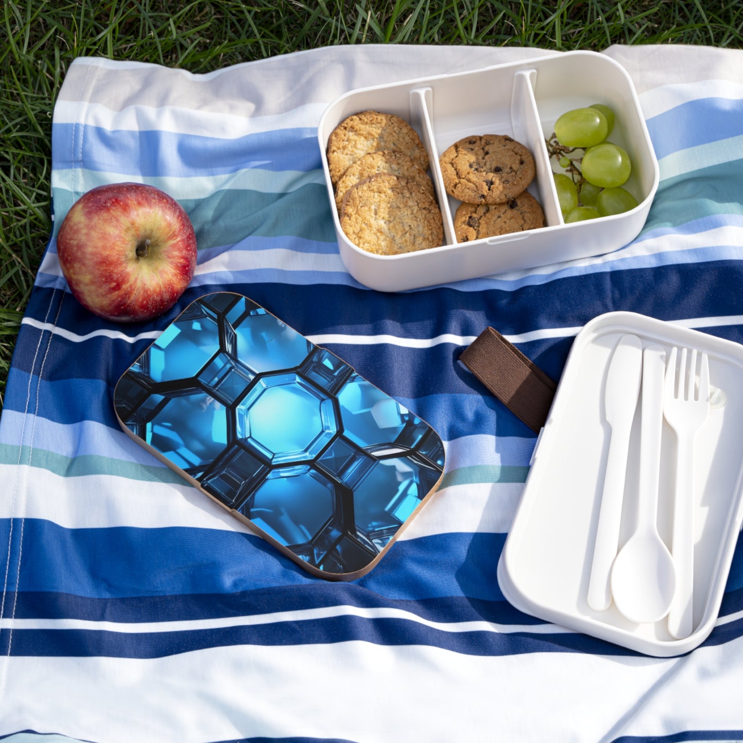 Stylish Bento Box Lunchbox – Portable, Designer Food Container with Wooden Lid & Two Moveable Compartments for Work, School & Picnics