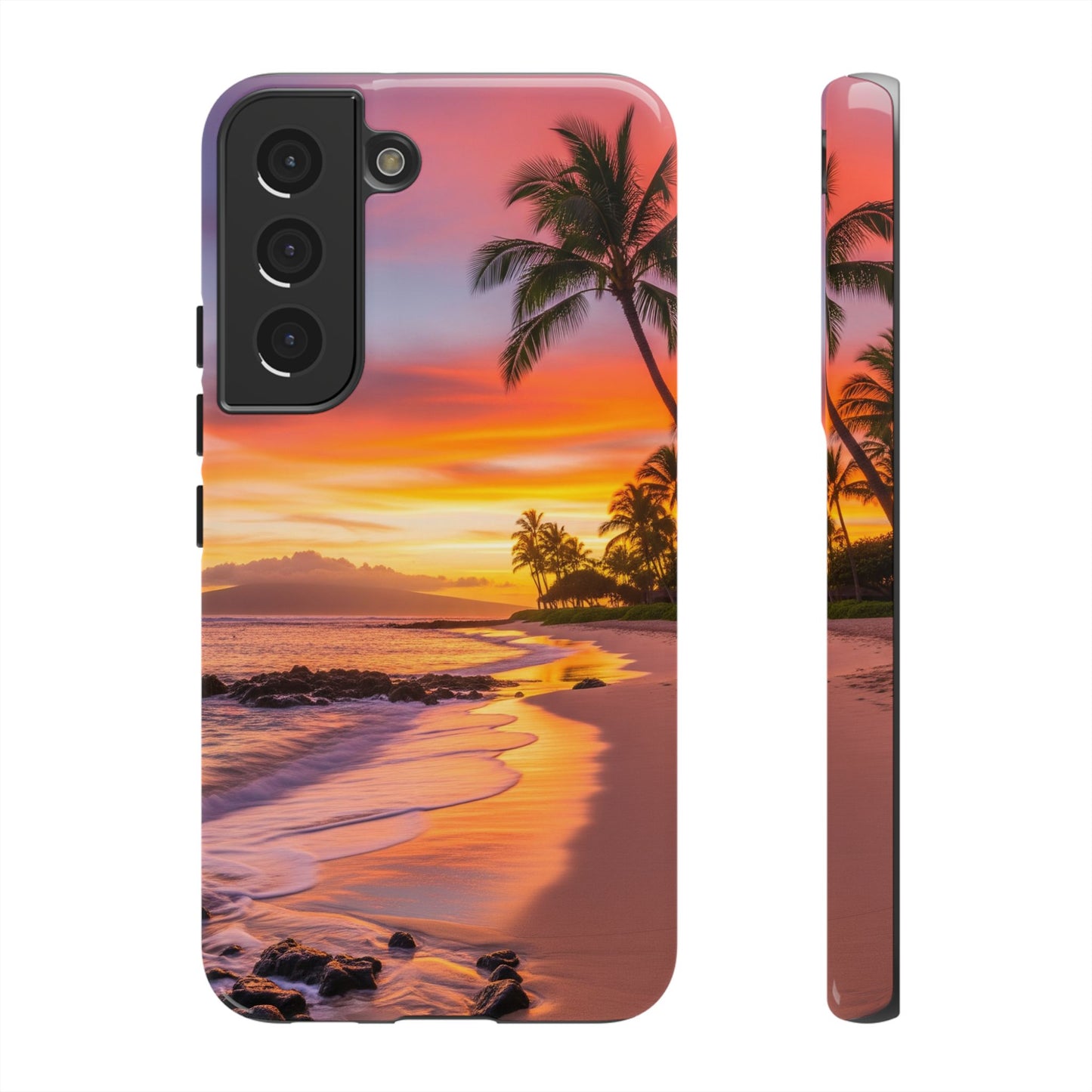Tough Cases Phone Cases for Samsung Galaxy S26/S25/S24/S23/S22 – Dual Layer, Matte/Glossy Finish, Wireless Charging CompatibleTropical Sunset Phone Case — Sunset Beach Palm Tree Tough Case