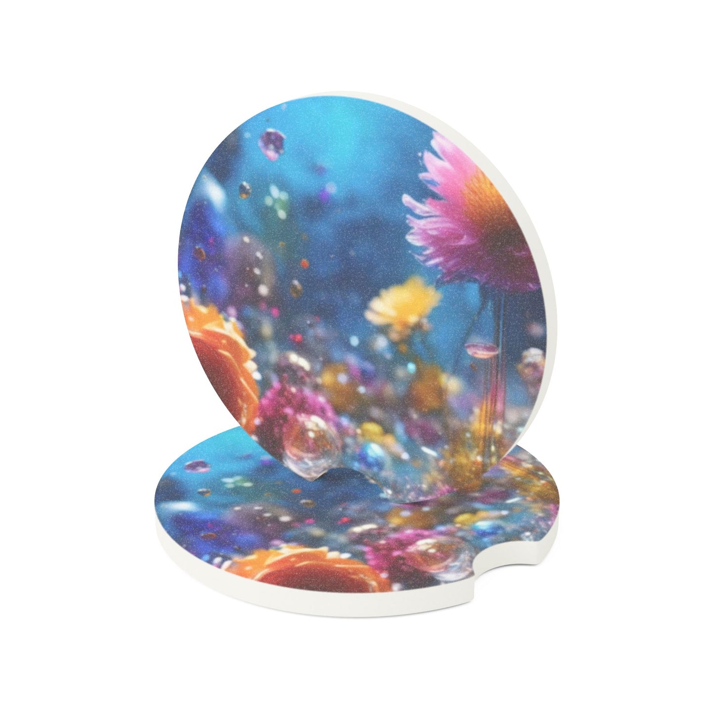 Soapstone Car Coaster — Dreamy Floral Galaxy Car Cup Holder Coaster