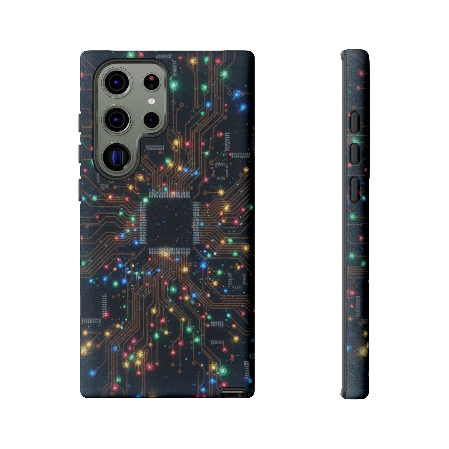 Tough Cases Phone Cases for Samsung Galaxy S25/S24/S23/S22 – Dual Layer, Matte/Glossy Finish, Wireless Charging Compatible, Circuit Board Glow Phone Case — Techy Microchip LED Design