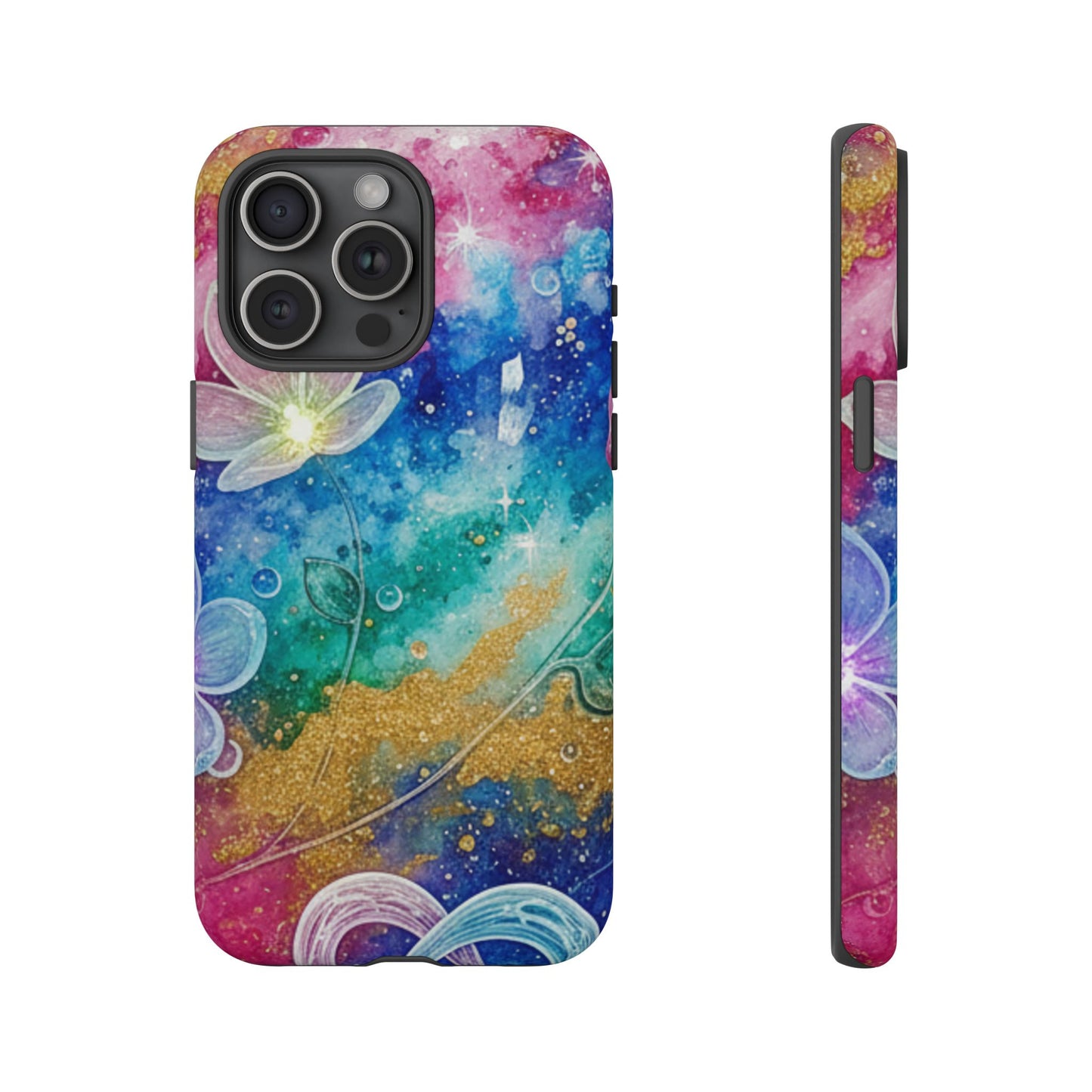 iPhone Tough Cases, iPhone 17 phone case, Phone Cases for iPhone 14\15\16\17 – Dual Layer, Matte/Glossy Finish, Wireless Charging Compatible, Galaxy Floral Tough Phone Case — Colorful Bubbles Design