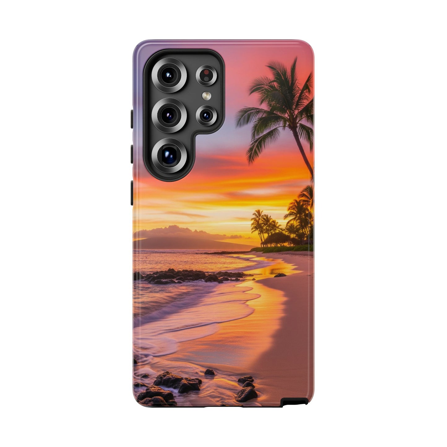 Tough Cases Phone Cases for Samsung Galaxy S26/S25/S24/S23/S22 – Dual Layer, Matte/Glossy Finish, Wireless Charging CompatibleTropical Sunset Phone Case — Sunset Beach Palm Tree Tough Case
