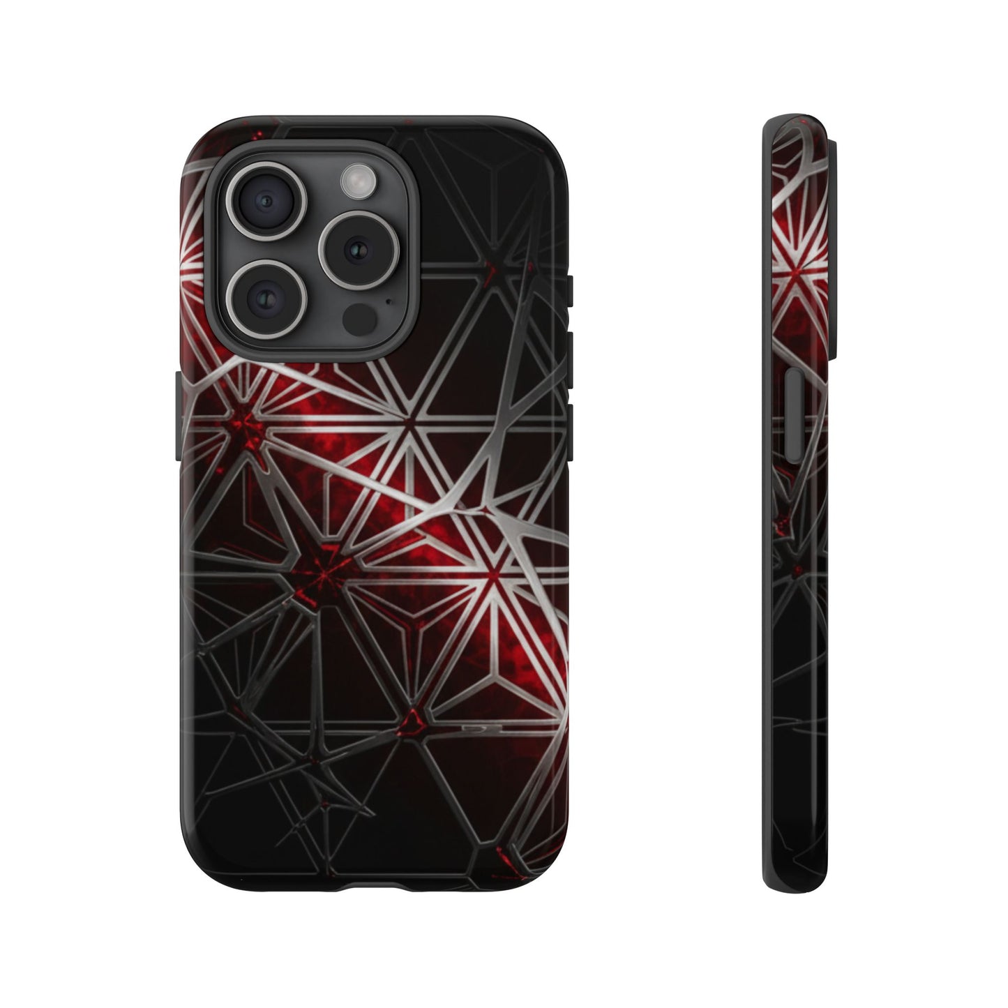 iPhone Tough Cases Phone Cases for iPhone 14\15\16\17 – Dual Layer, Matte/Glossy Finish, Wireless Charging Compatible. Geometric Tough Phone Case — Red & Black Abstract Protective Cover