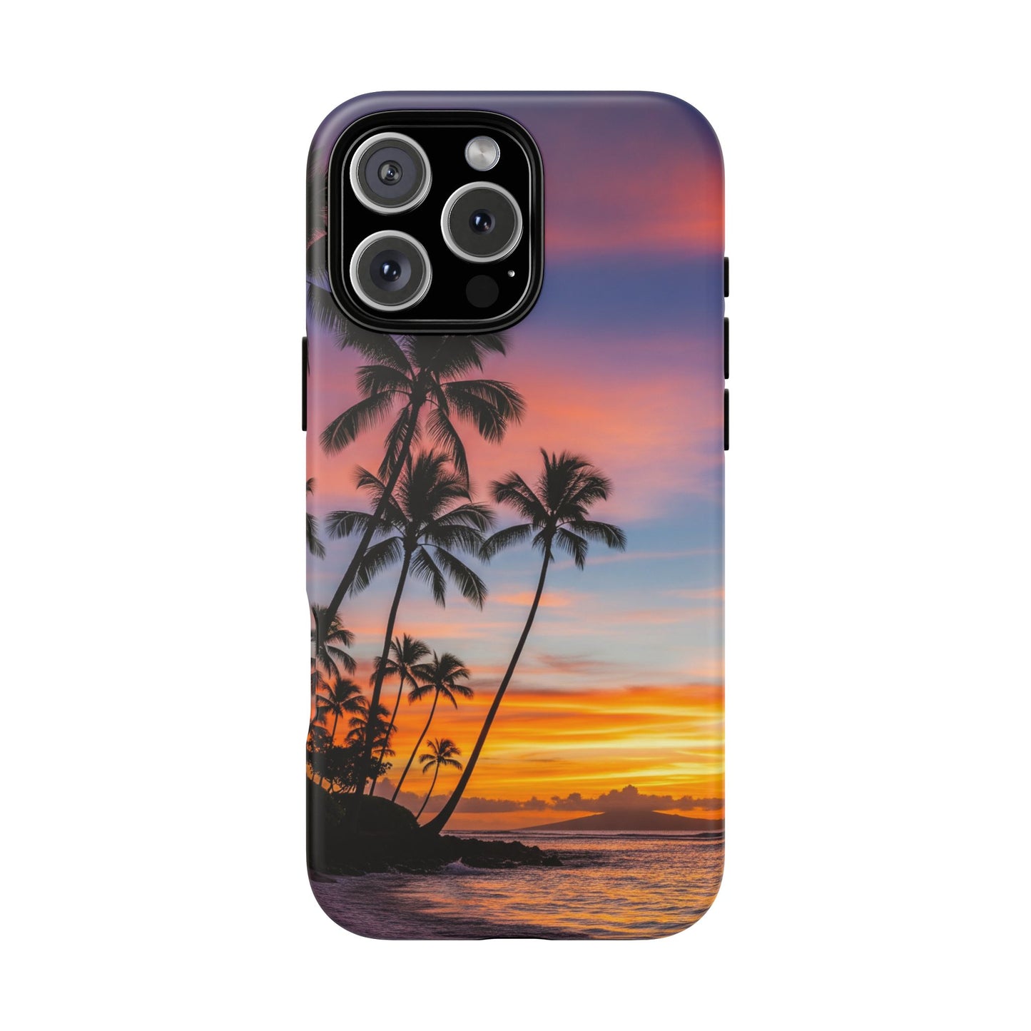 iPhone Tough Cases Phone Cases for iPhone 14\15\16\17 – Dual Layer, Matte/Glossy Finish, Wireless Charging Compatible, Tropical Sunset Phone Case — Palm Tree Beach iPhone Case, iPhone 17 Protective Case