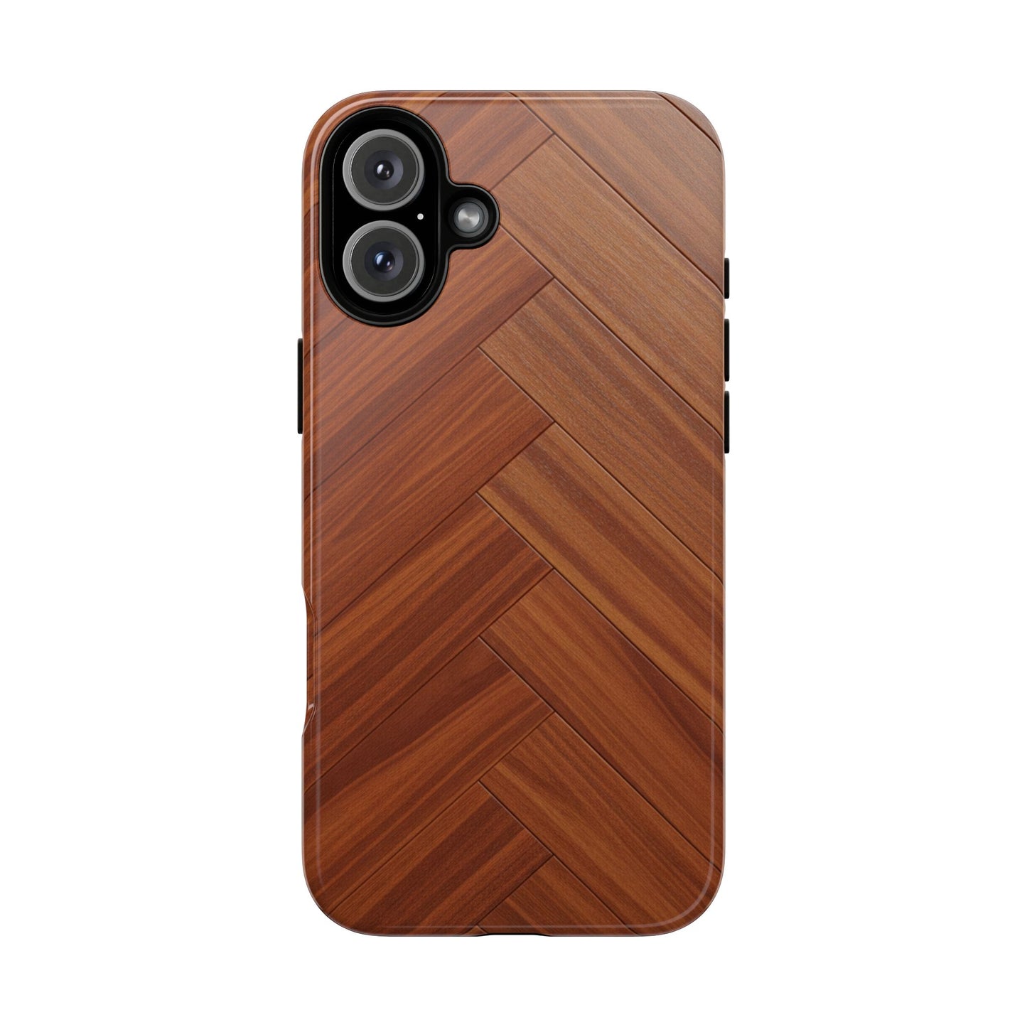 iPhone Tough Cases Phone Cases for iPhone 14\15\16\17 – Dual Layer, Matte/Glossy Finish, Wireless Charging Compatible. Plastic Woodgrain Herringbone Design Phone Case