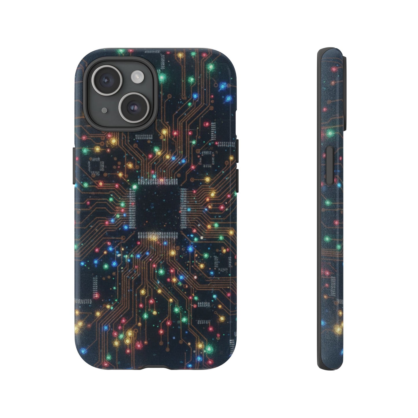 iPhone Tough Cases Phone Cases for iPhone 14\15\16\17 – Dual Layer, Matte/Glossy Finish, Wireless Charging Compatible, Circuit Board Phone Case – Colorful Microchip Tech Design, Durable Tough Case