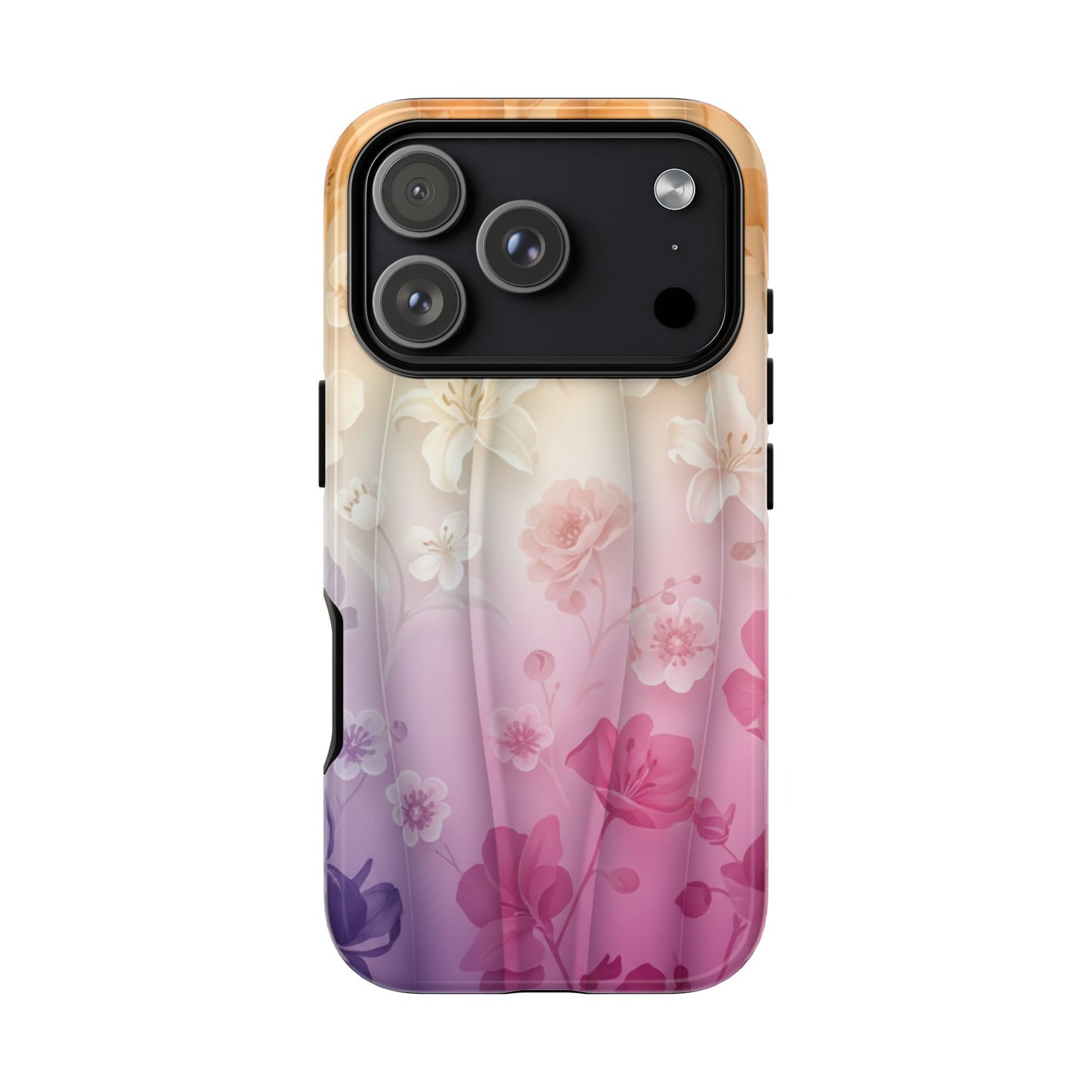 Floral Gradient Phone Case iPhone Tough Cases Phone Cases for iPhone 14\15\16\17 – Dual Layer, Matte/Glossy Finish, Wireless Charging Compatible - Pastel Ombre Flowers Protective Cover