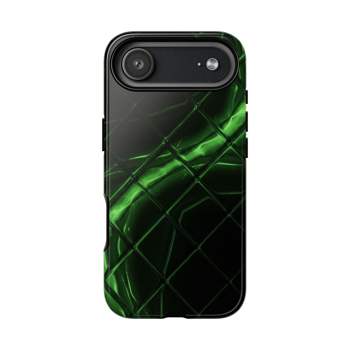 iPhone Tough Cases Phone Cases for iPhone 14\15\16\17 – Dual Layer, Matte/Glossy Finish, Wireless Charging Compatible. Green Neon Grid Phone Case — Protective Tough Case with Abstract Glow Design