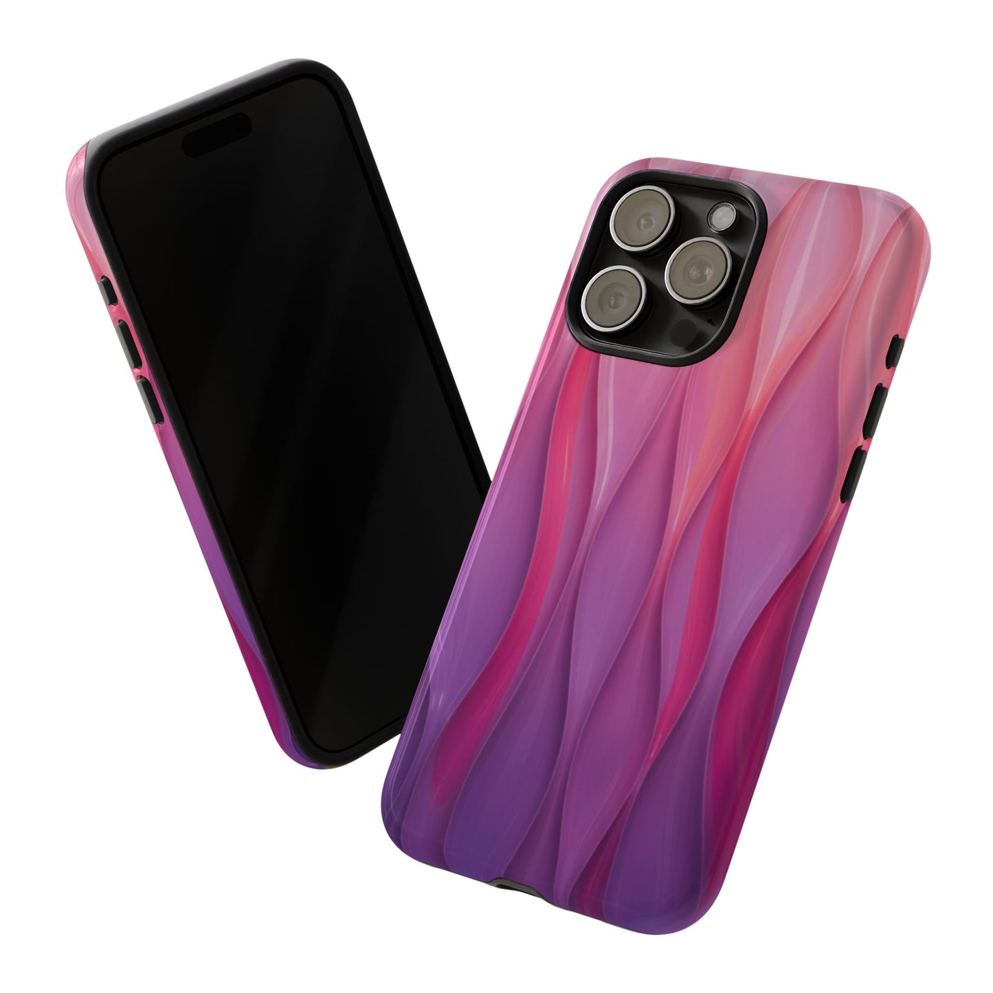 Pink Purple Wave Tough Phone Case. iPhone Tough Cases Phone Cases for iPhone 14\15\16\17 – Dual Layer, Matte/Glossy Finish, Wireless Charging Compatible — Abstract Gradient Protective Cover
