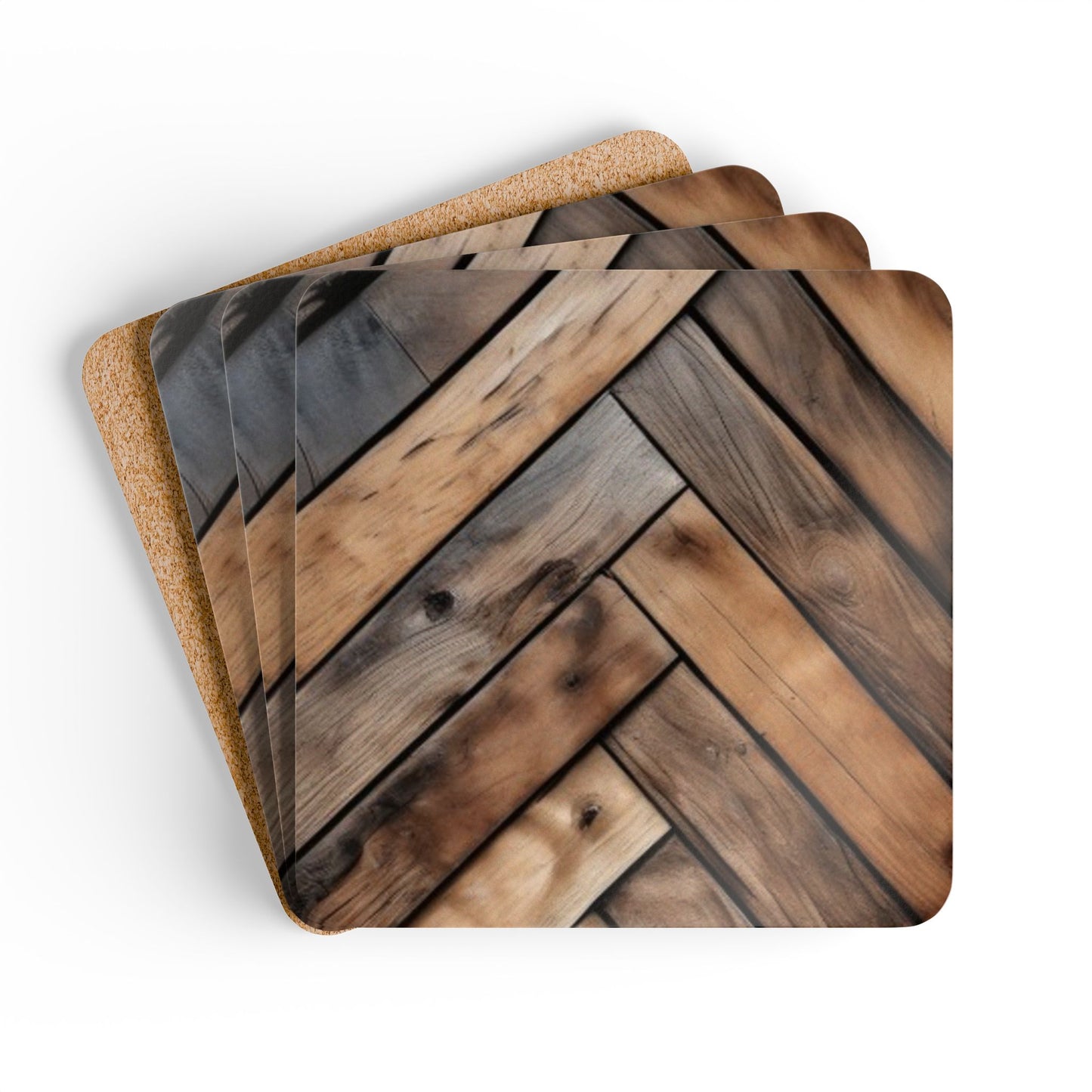 Designer Cork Coaster Set – High-Gloss Drink Coasters with Cork Backing (Set of 4) Rustic Corkwood Coaster Set - Eco-Friendly Drinkware Essentials for Home Decor and Gifts