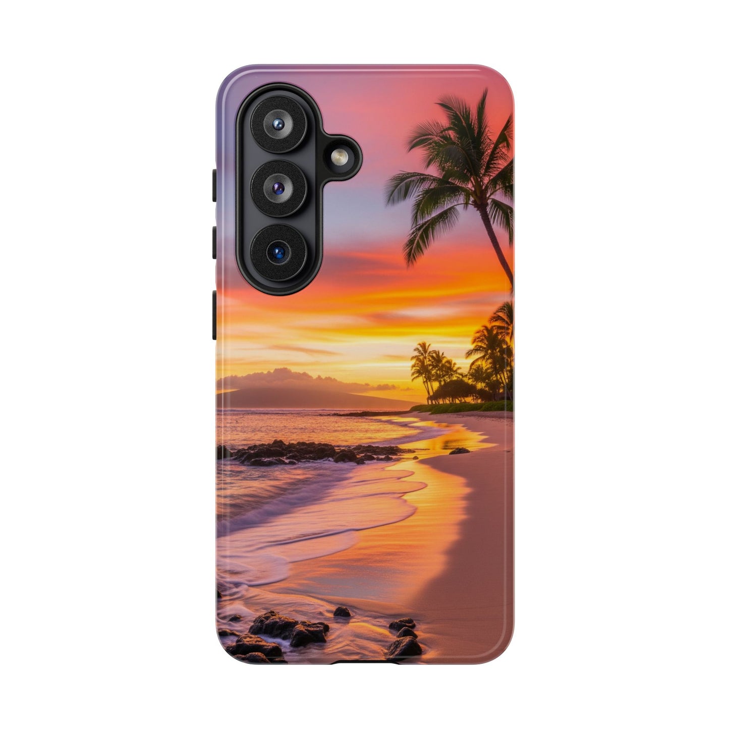 Tough Cases Phone Cases for Samsung Galaxy S26/S25/S24/S23/S22 – Dual Layer, Matte/Glossy Finish, Wireless Charging CompatibleTropical Sunset Phone Case — Sunset Beach Palm Tree Tough Case