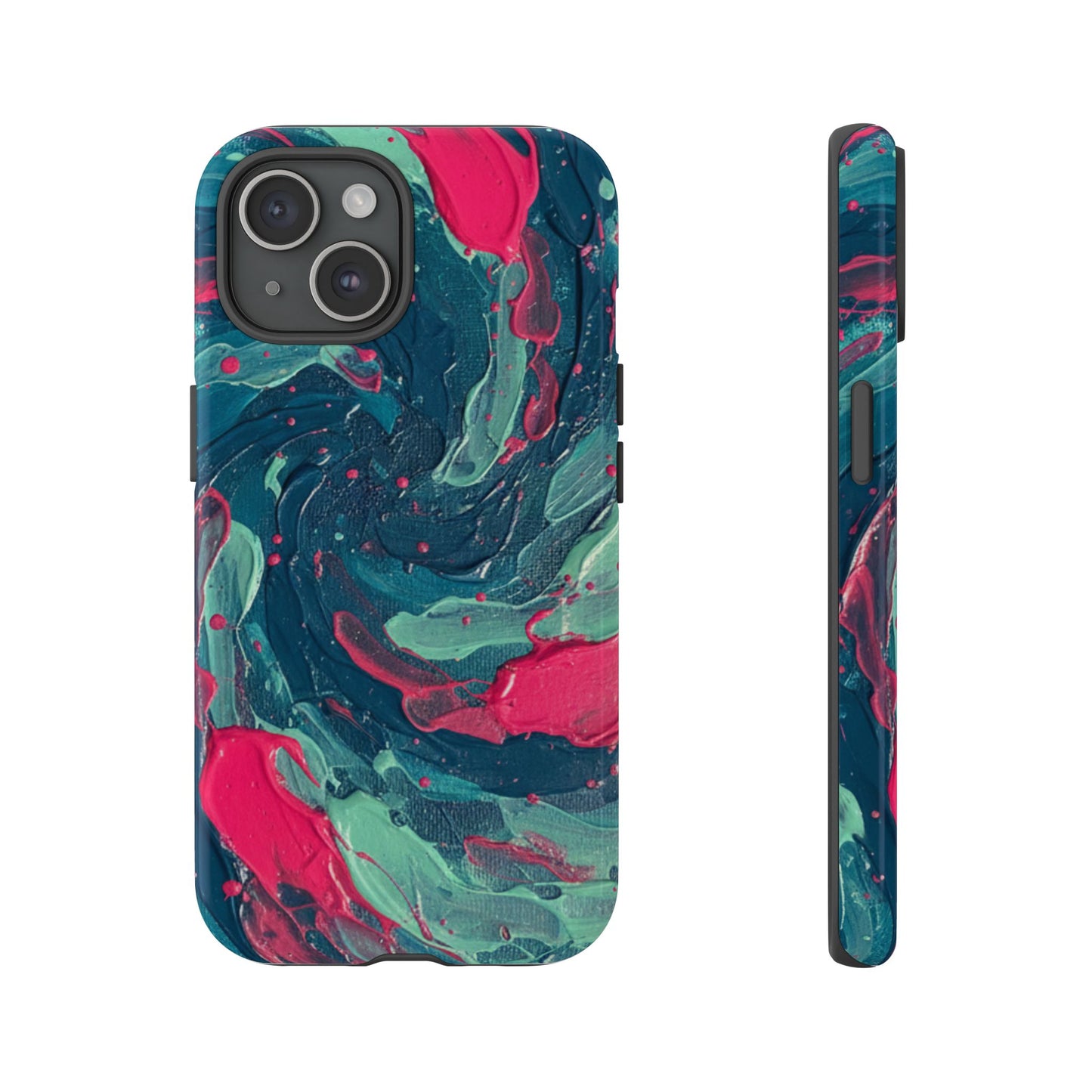 iPhone Tough Cases Phone Cases for iPhone 14\15\16\17 – Dual Layer, Matte/Glossy Finish, iPhone 17 case for sale, Wireless Charging Compatible, Marbled Teal & Fuchsia Tough Phone Case