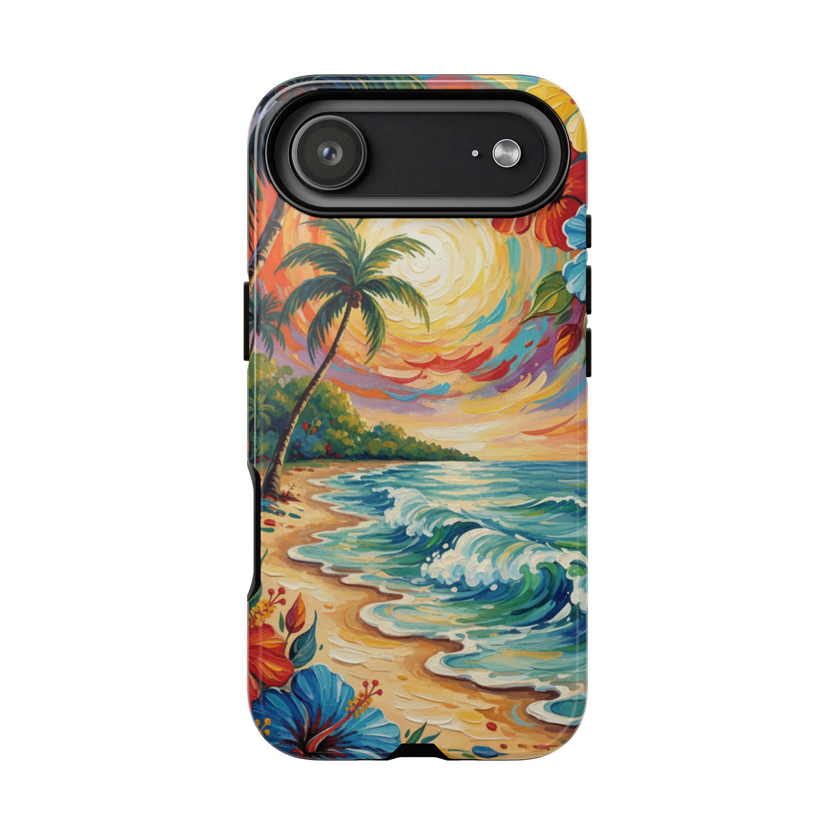 iPhone Tough Cases Phone Cases for iPhone 14\15\16\17 – Dual Layer, Matte/Glossy Finish, Wireless Charging Compatible, Tropical Sunset Phone Case — Beach Palm Tree Protective Tough Case, iPhone 17...