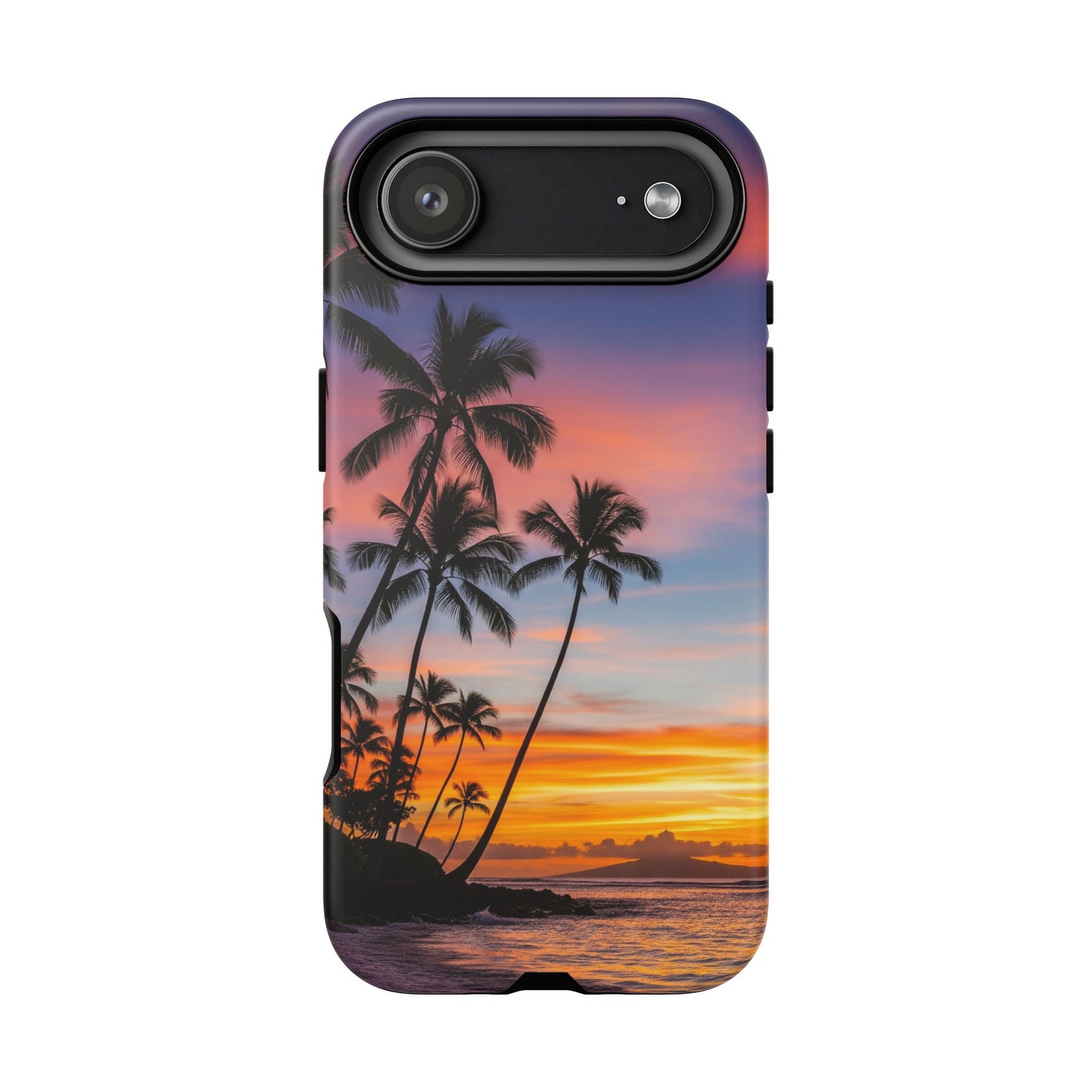 iPhone Tough Cases Phone Cases for iPhone 14\15\16\17 – Dual Layer, Matte/Glossy Finish, Wireless Charging Compatible, Tropical Sunset Phone Case — Palm Tree Beach iPhone Case, iPhone 17 Protective Case