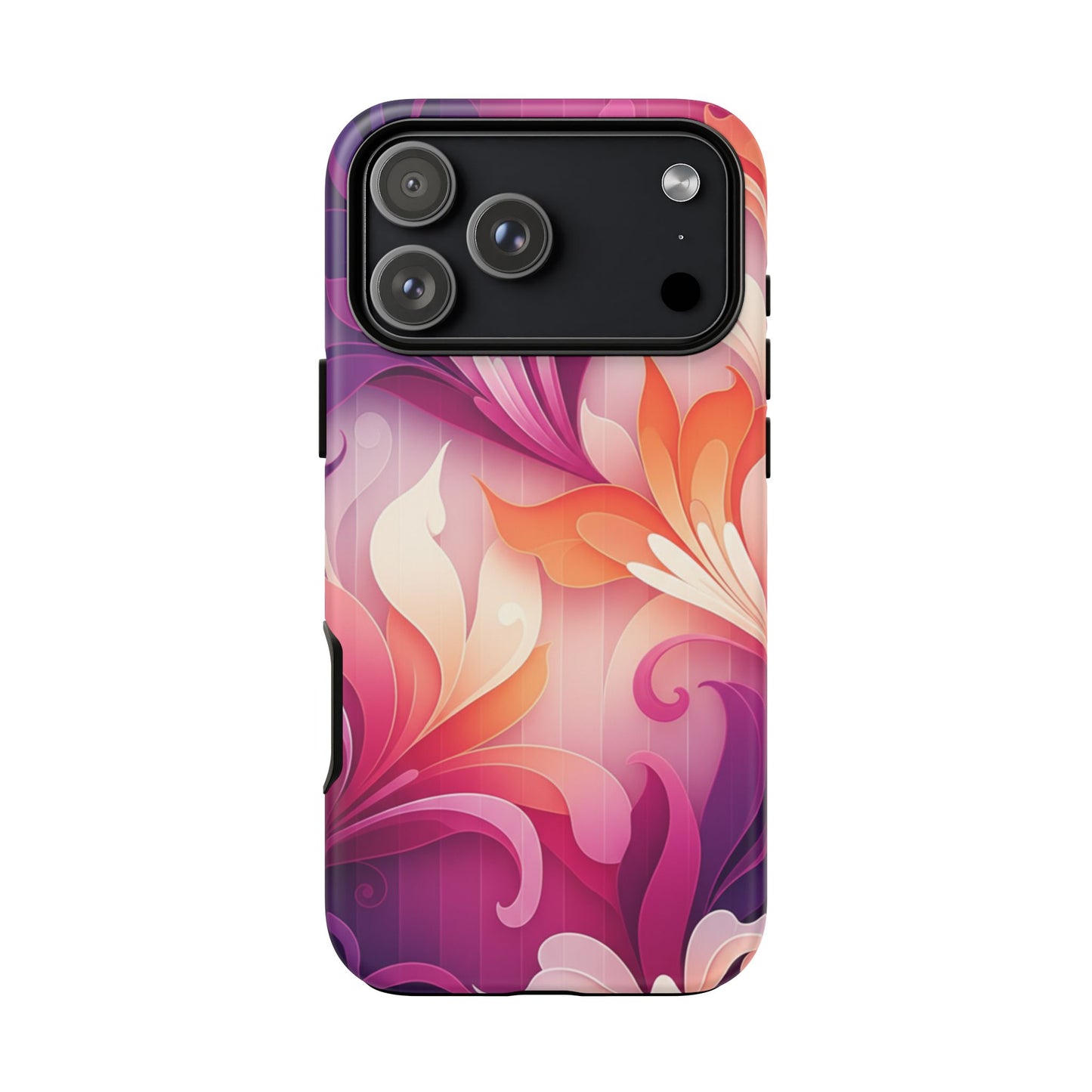 Floral Swirl Tough Phone Case iPhone Tough Cases Phone Cases for iPhone 14\15\16\17 – Dual Layer, Matte/Glossy Finish, Wireless Charging Compatible — Pink & Orange Protective iPhone Cover