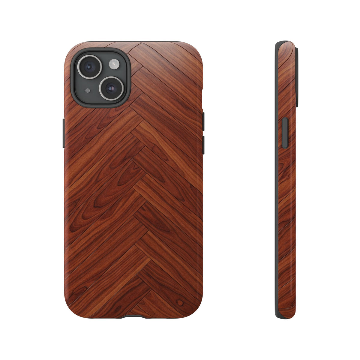 iPhone Tough Cases Phone Cases for iPhone 14\15\16\17 – Dual Layer, Matte/Glossy Finish, Wireless Charging Compatible. Tough Phone Case — Plastic Herringbone Walnut Protective Cover