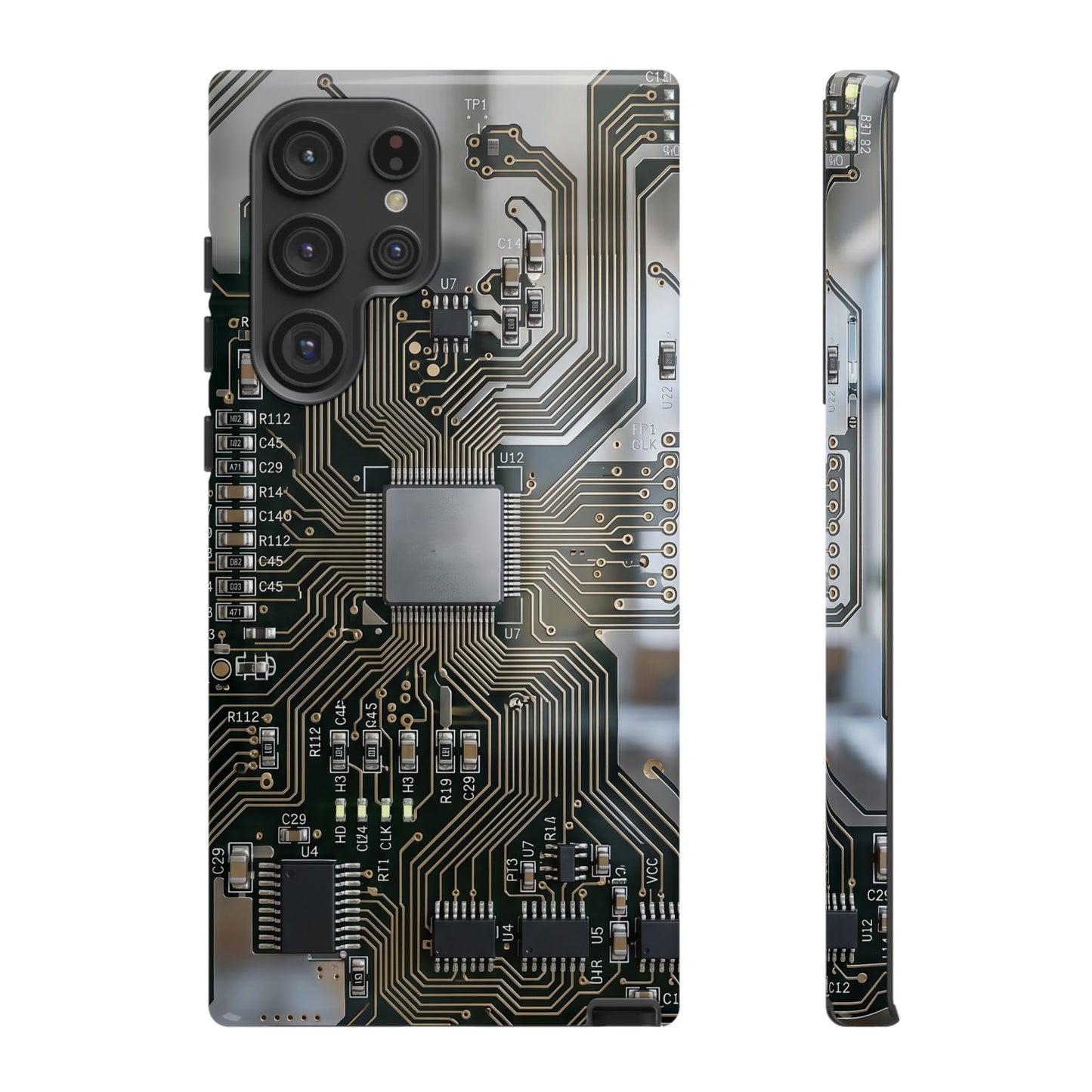 Tough Cases Phone Cases for Samsung Galaxy S25/S24/S23/S22 – Dual Layer, Matte/Glossy Finish, Wireless Charging Compatible, Circuit Board Phone Case — Tech Circuitry Protective Phone Cover