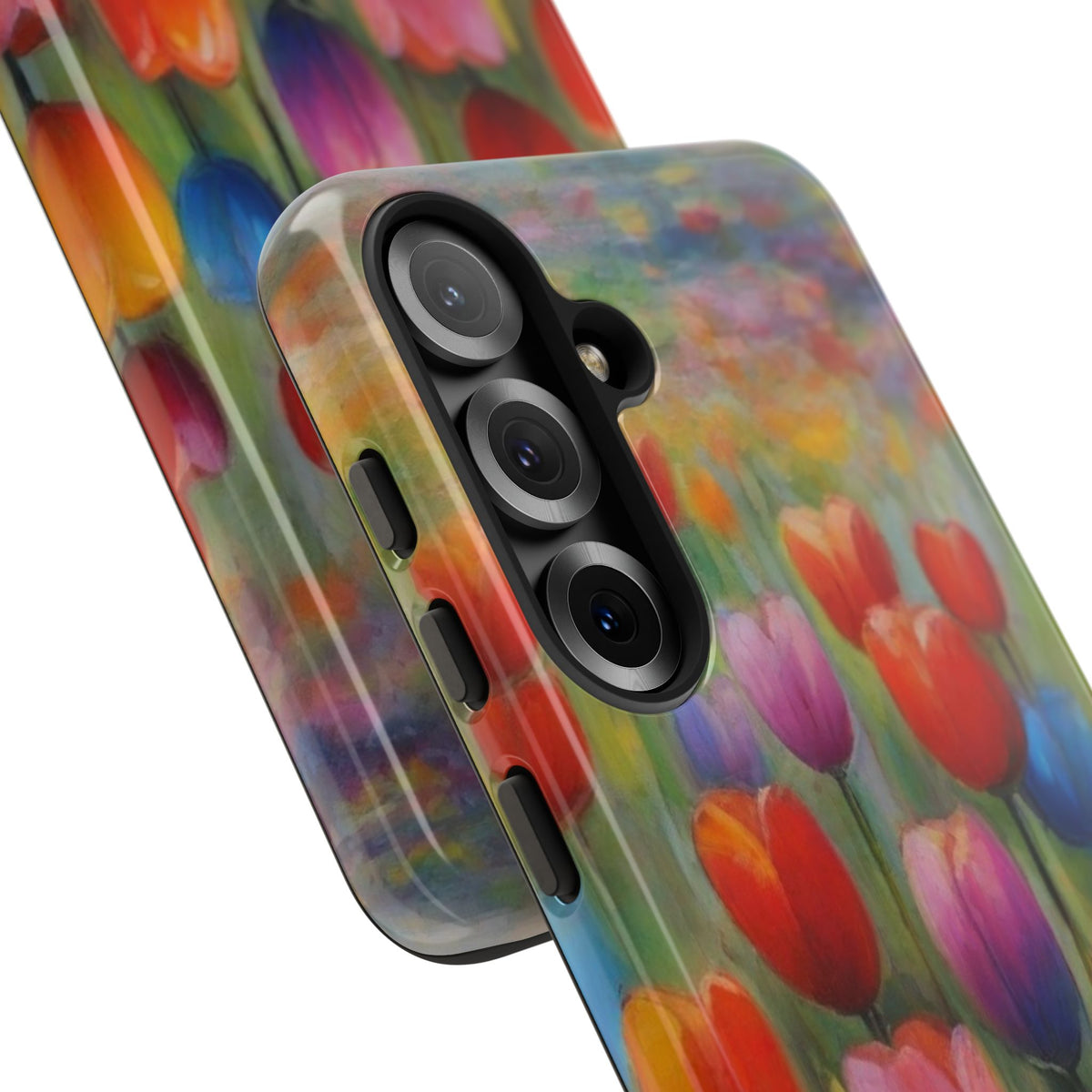 Tough Case Phone Case for Samsung Galaxy S25/S24– Dual Layer, Matte/Glossy Finish, Wireless Charging Compatible, Colorful Tulip Phone Case