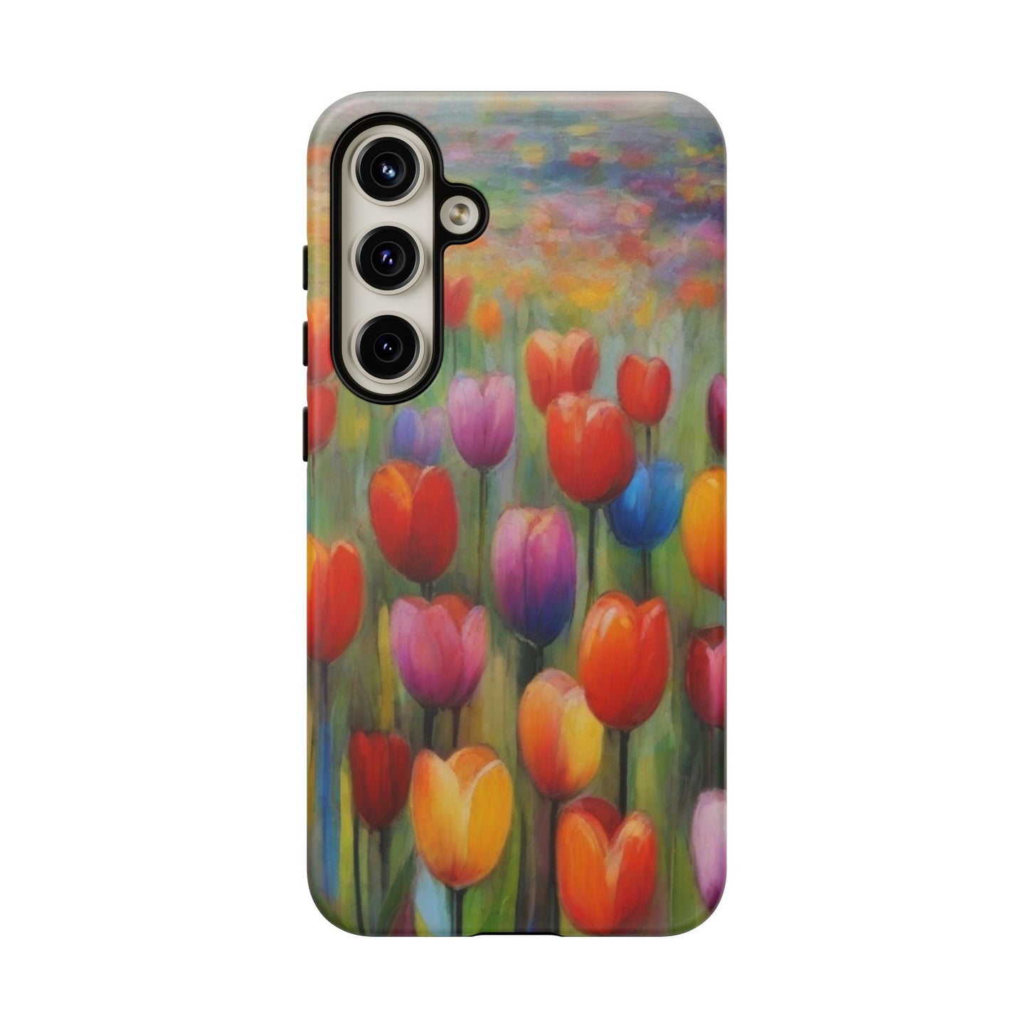 Tough Case Phone Case for Samsung Galaxy S25/S24– Dual Layer, Matte/Glossy Finish, Wireless Charging Compatible, Colorful Tulip Phone Case