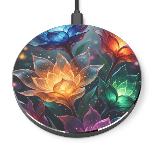 Floral Aura Wireless Charger — Colorful Glowing Lotus Qi Charger, Qi Wireless Charging Pad – Aluminum Fast Charging Phone Charger with Non-Slip Base