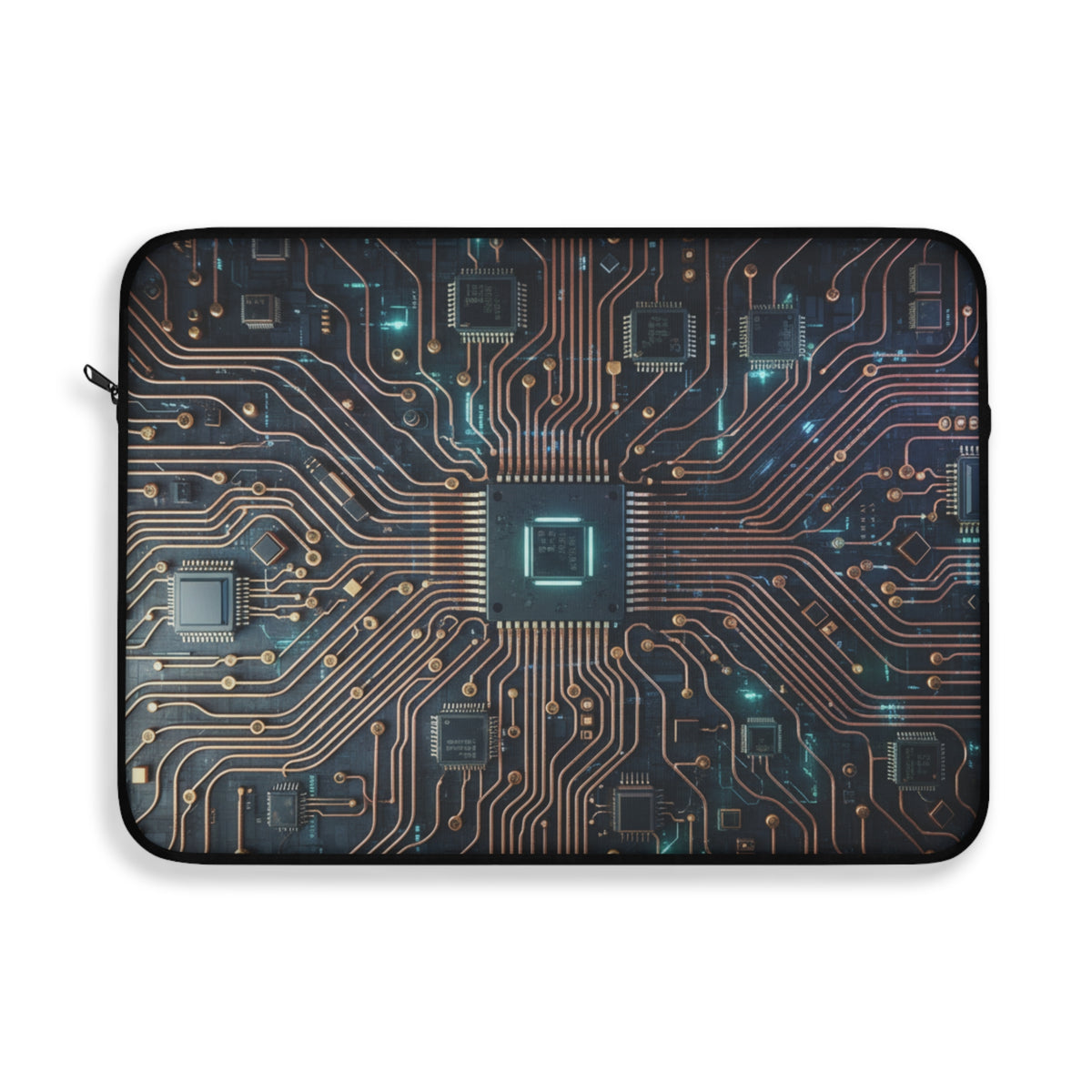 Circuit Board Laptop Sleeve — Tech Microchip Design, printed design evokes the silent hum of processors and data flowing along copper, Tech Accessories