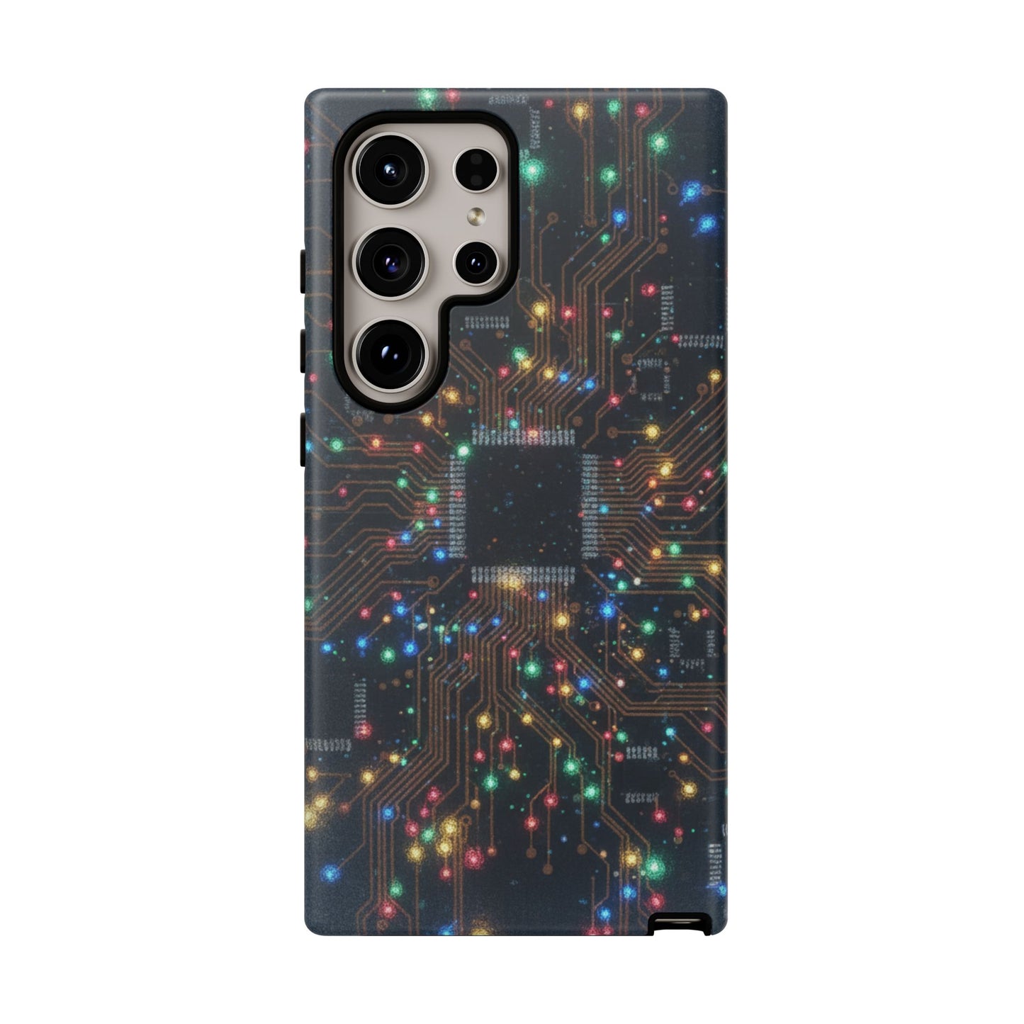 Tough Cases Phone Cases for Samsung Galaxy S25/S24/S23/S22 – Dual Layer, Matte/Glossy Finish, Wireless Charging Compatible, Circuit Board Glow Phone Case — Techy Microchip LED Design