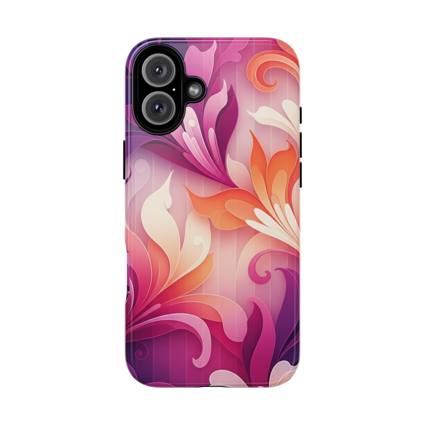 Floral Swirl Tough Phone Case iPhone Tough Cases Phone Cases for iPhone 14\15\16\17 – Dual Layer, Matte/Glossy Finish, Wireless Charging Compatible — Pink & Orange Protective iPhone Cover