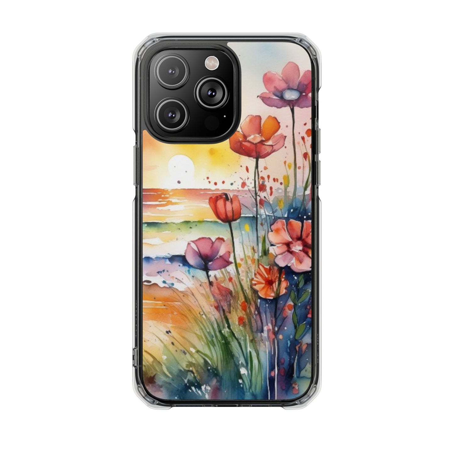 Floral Magnetic Phone Case for iPhone 14\15\16- Clear Impact Protection, Beach case, iphone 16 pro max, iPhone case