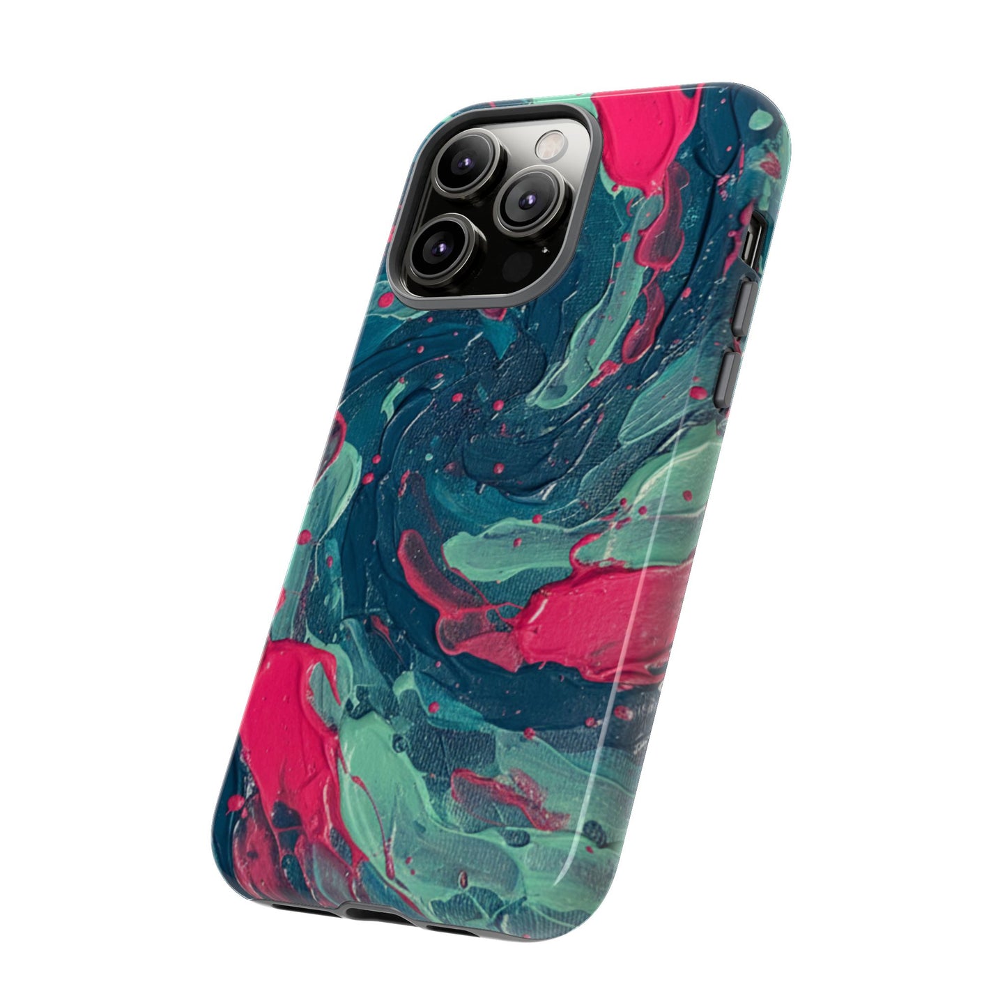 iPhone Tough Cases Phone Cases for iPhone 14\15\16\17 – Dual Layer, Matte/Glossy Finish, iPhone 17 case for sale, Wireless Charging Compatible, Marbled Teal & Fuchsia Tough Phone Case