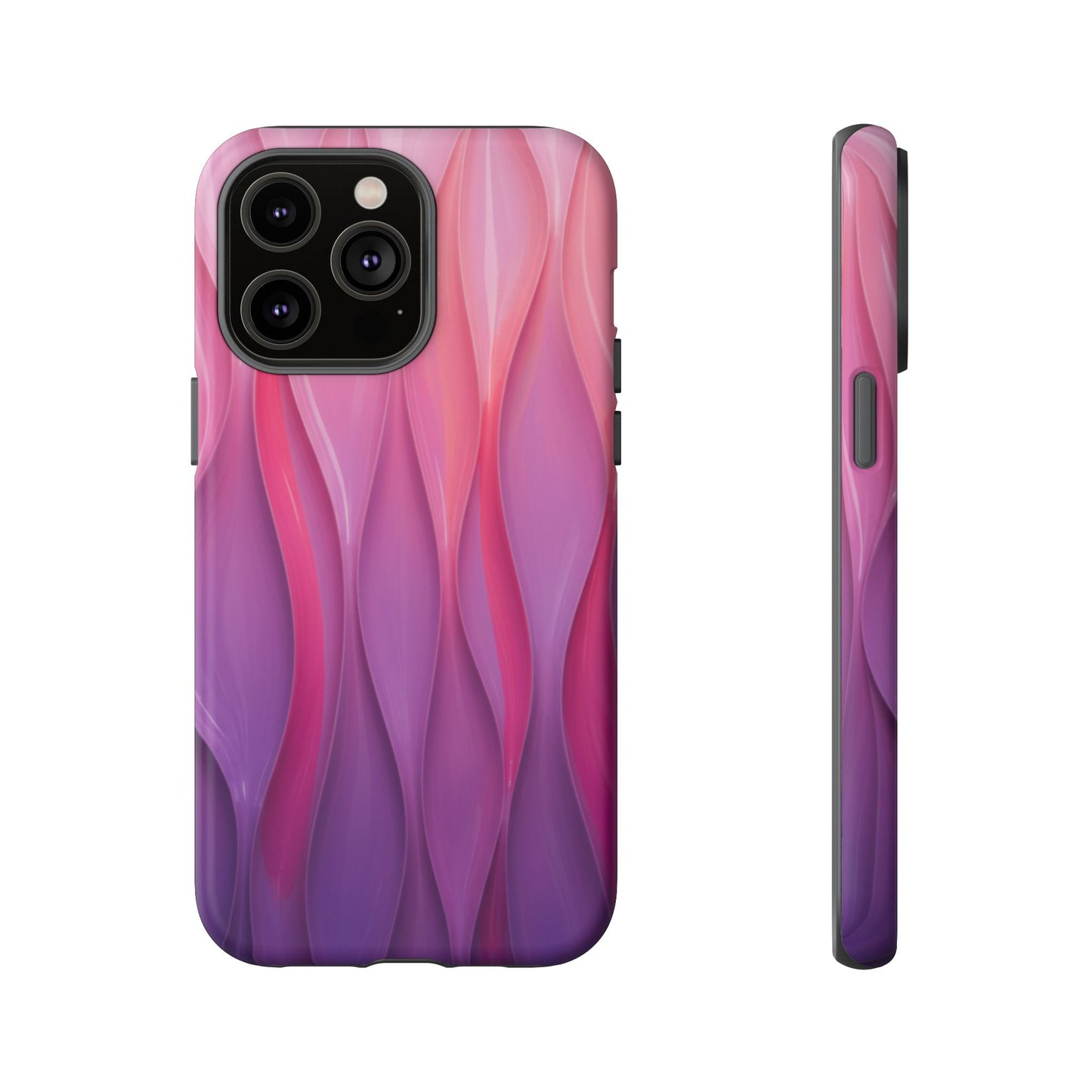 Pink Purple Wave Tough Phone Case. iPhone Tough Cases Phone Cases for iPhone 14\15\16\17 – Dual Layer, Matte/Glossy Finish, Wireless Charging Compatible — Abstract Gradient Protective Cover