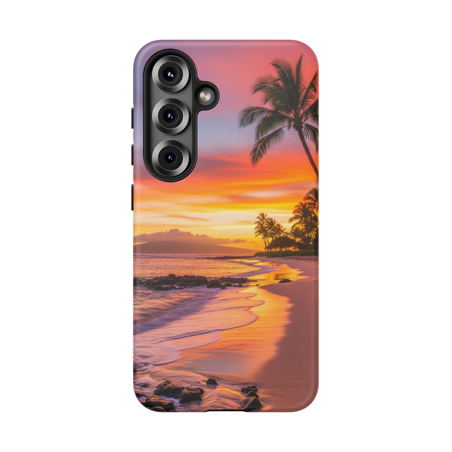 Tough Cases Phone Cases for Samsung Galaxy S26/S25/S24/S23/S22 – Dual Layer, Matte/Glossy Finish, Wireless Charging CompatibleTropical Sunset Phone Case — Sunset Beach Palm Tree Tough Case