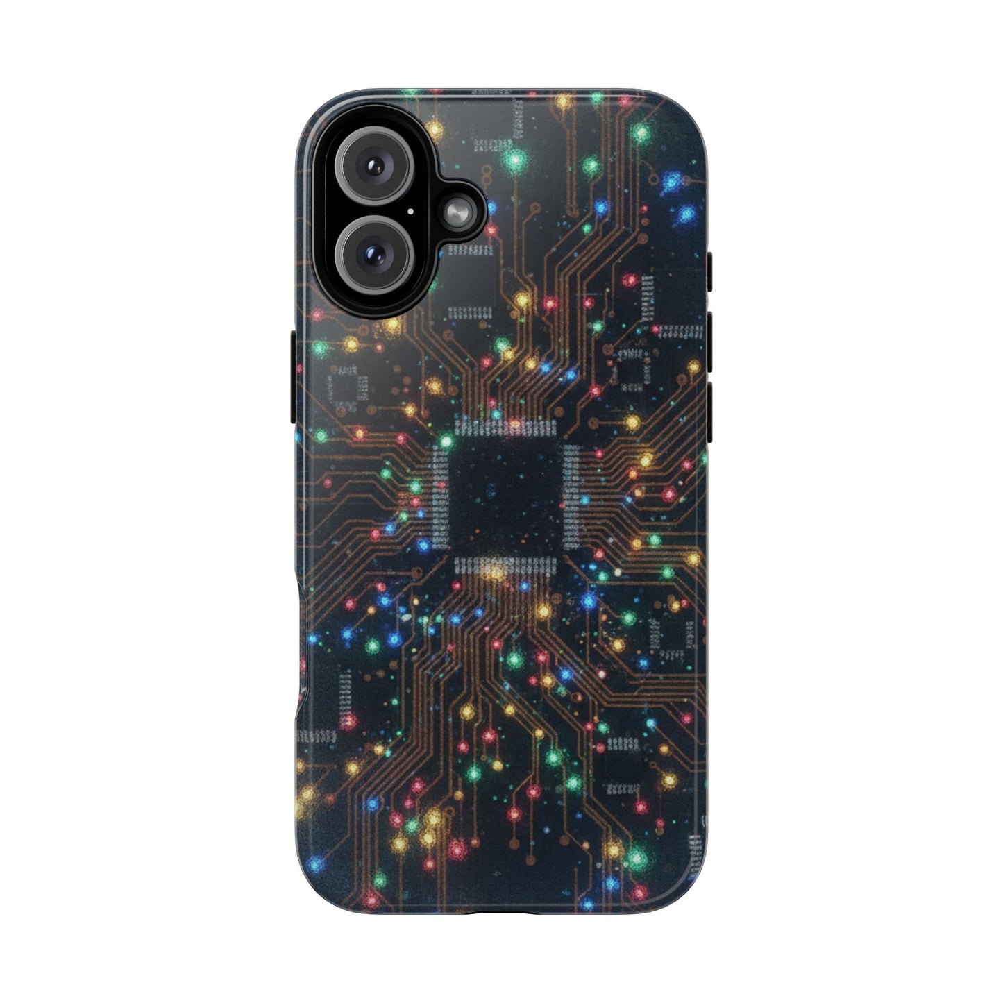 iPhone Tough Cases Phone Cases for iPhone 14\15\16\17 – Dual Layer, Matte/Glossy Finish, Wireless Charging Compatible, Circuit Board Phone Case – Colorful Microchip Tech Design, Durable Tough Case