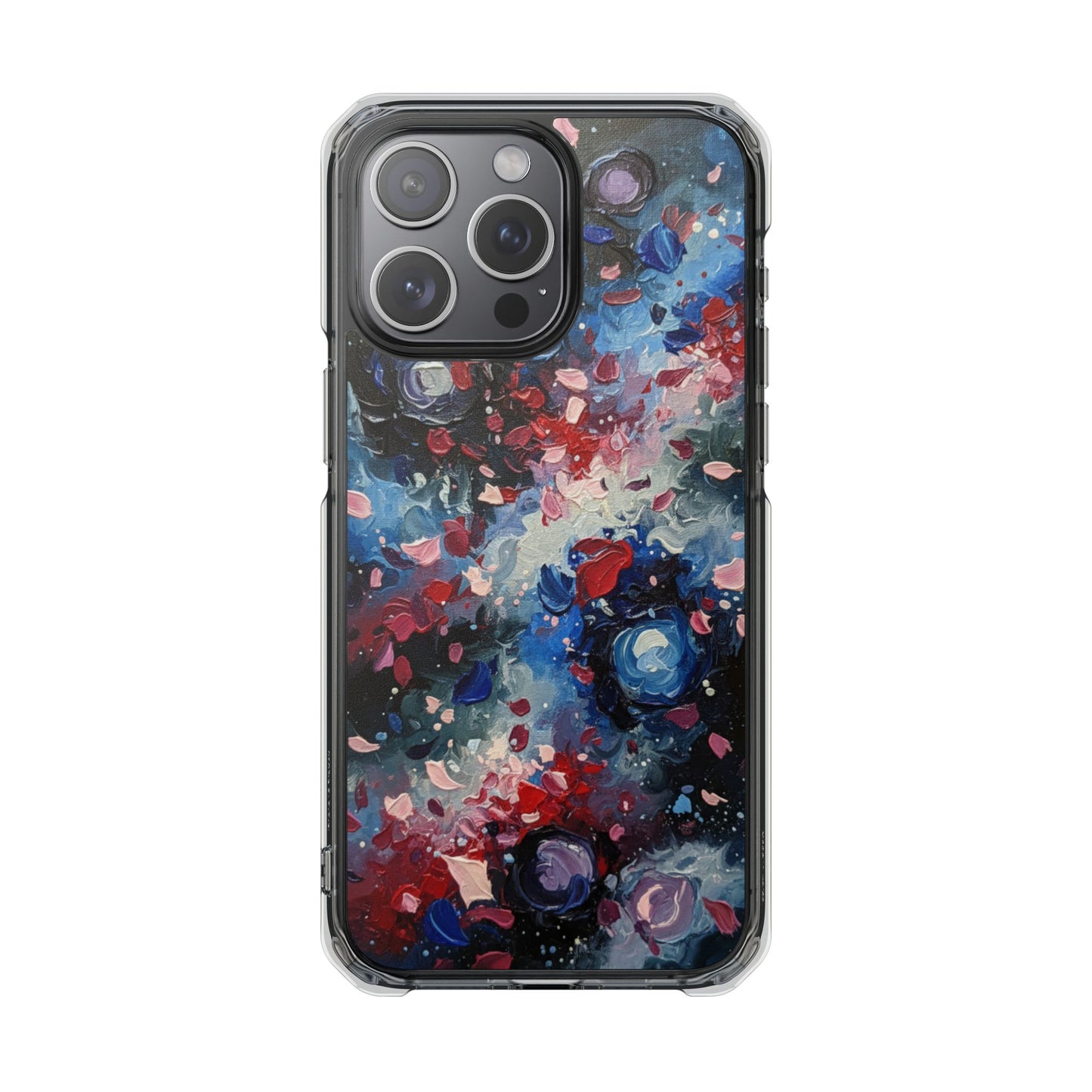 Magnetic Impact Phone Case for iPhone 17/16/15/14 Clear Magnetic Impact Phone Case — Abstract Red & Blue Galaxy Design