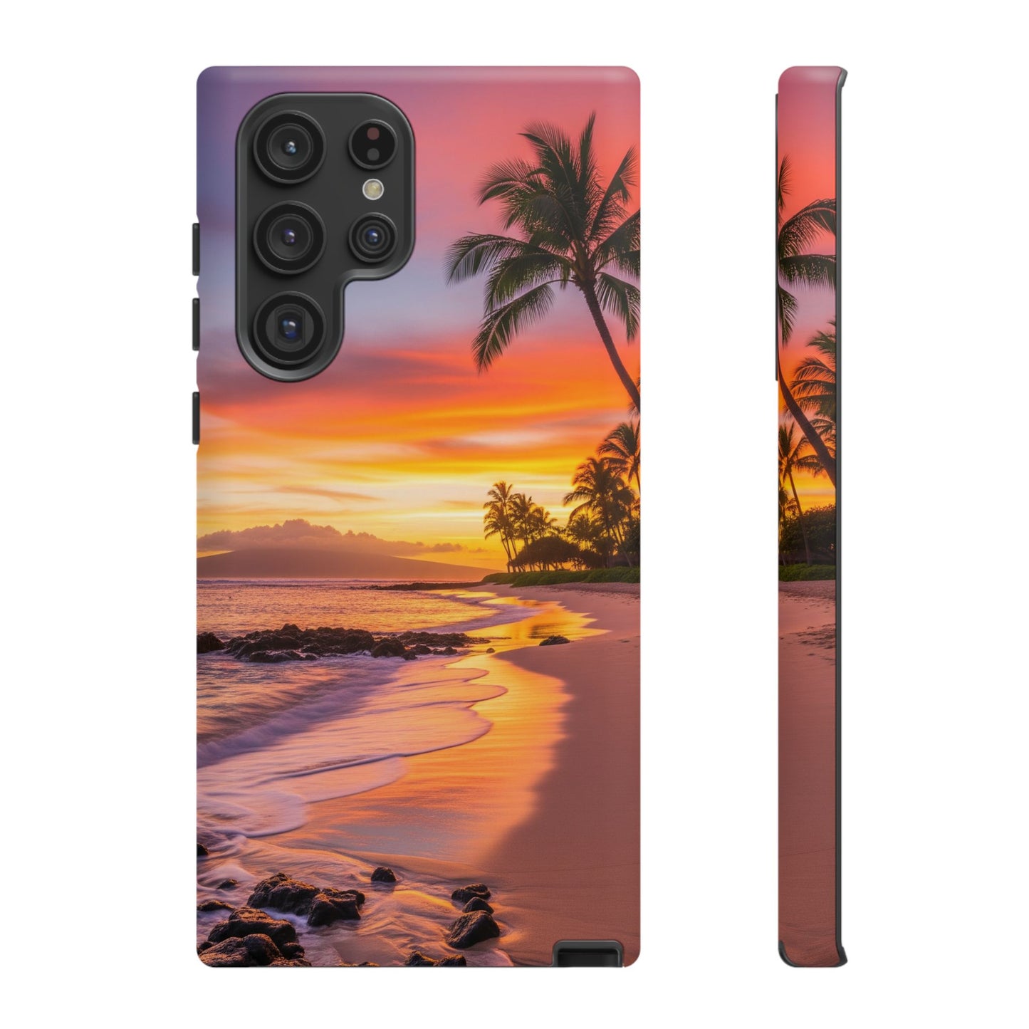Tough Cases Phone Cases for Samsung Galaxy S26/S25/S24/S23/S22 – Dual Layer, Matte/Glossy Finish, Wireless Charging CompatibleTropical Sunset Phone Case — Sunset Beach Palm Tree Tough Case