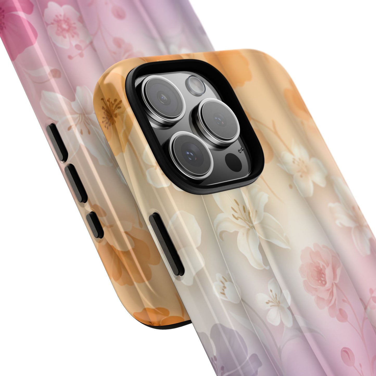 Floral Gradient Phone Case iPhone Tough Cases Phone Cases for iPhone 14\15\16\17 – Dual Layer, Matte/Glossy Finish, Wireless Charging Compatible - Pastel Ombre Flowers Protective Cover