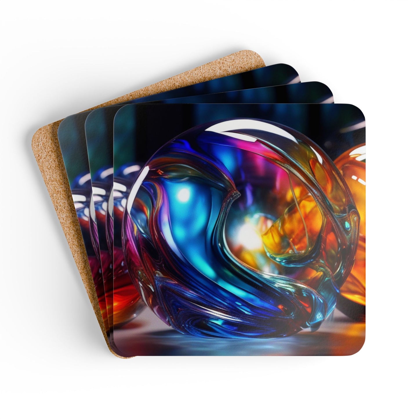 Designer Cork Coaster Set – High-Gloss Drink Coasters with Cork Backing (Set of 4)