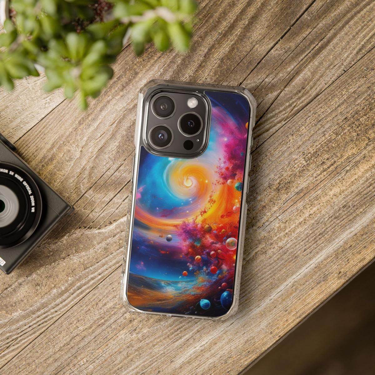 Magnetic Impact Phone Case for iPhone 16/15/14 — Colorful Cosmic Swirl Design