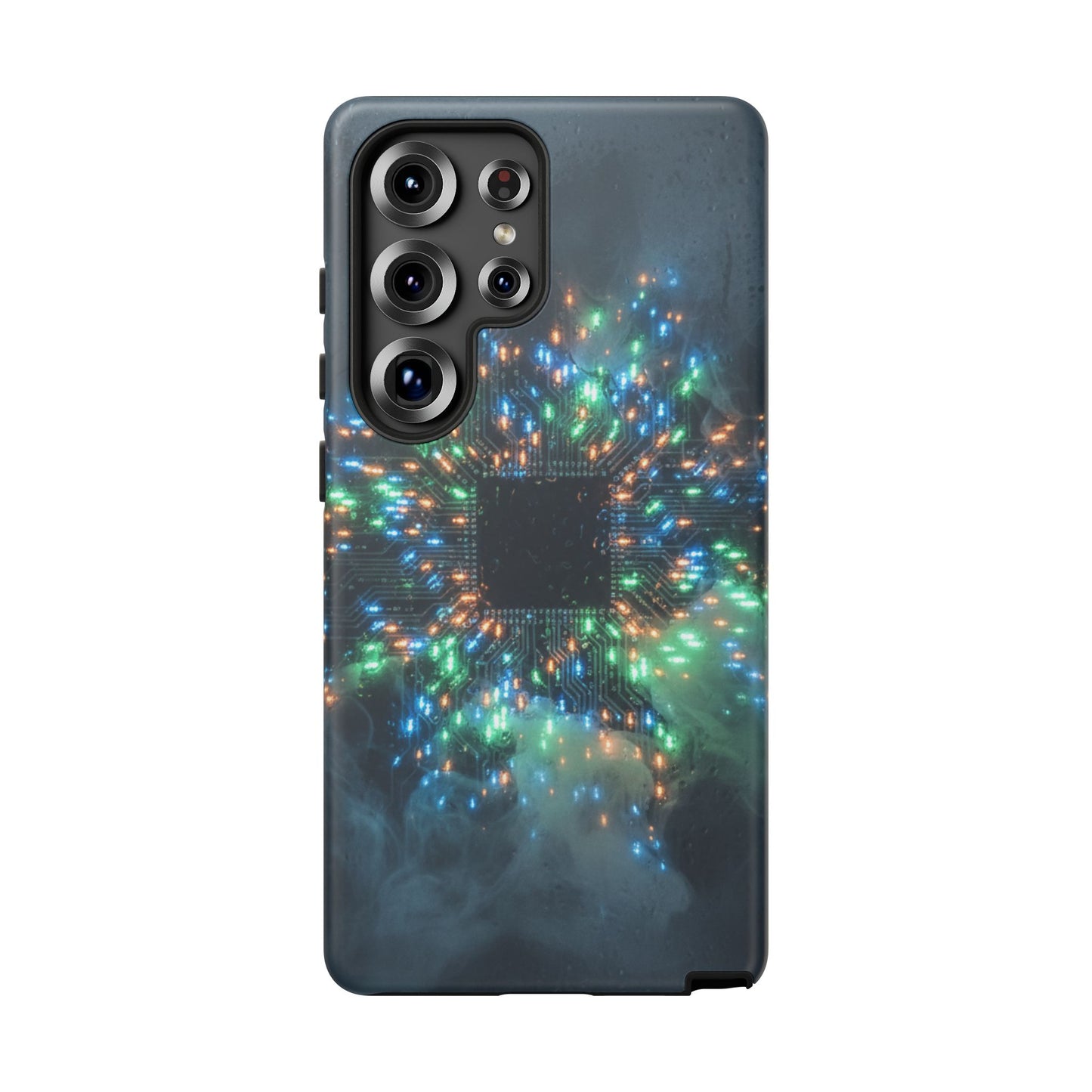 Tough Cases for Samsung Galaxy S25/S24/S23/S22 – Dual Layer, Matte/Glossy Finish, Wireless Charging CompatibleGalaxy, Circuit Phone Case — Colorful Microchip Glow Protective Tough Case