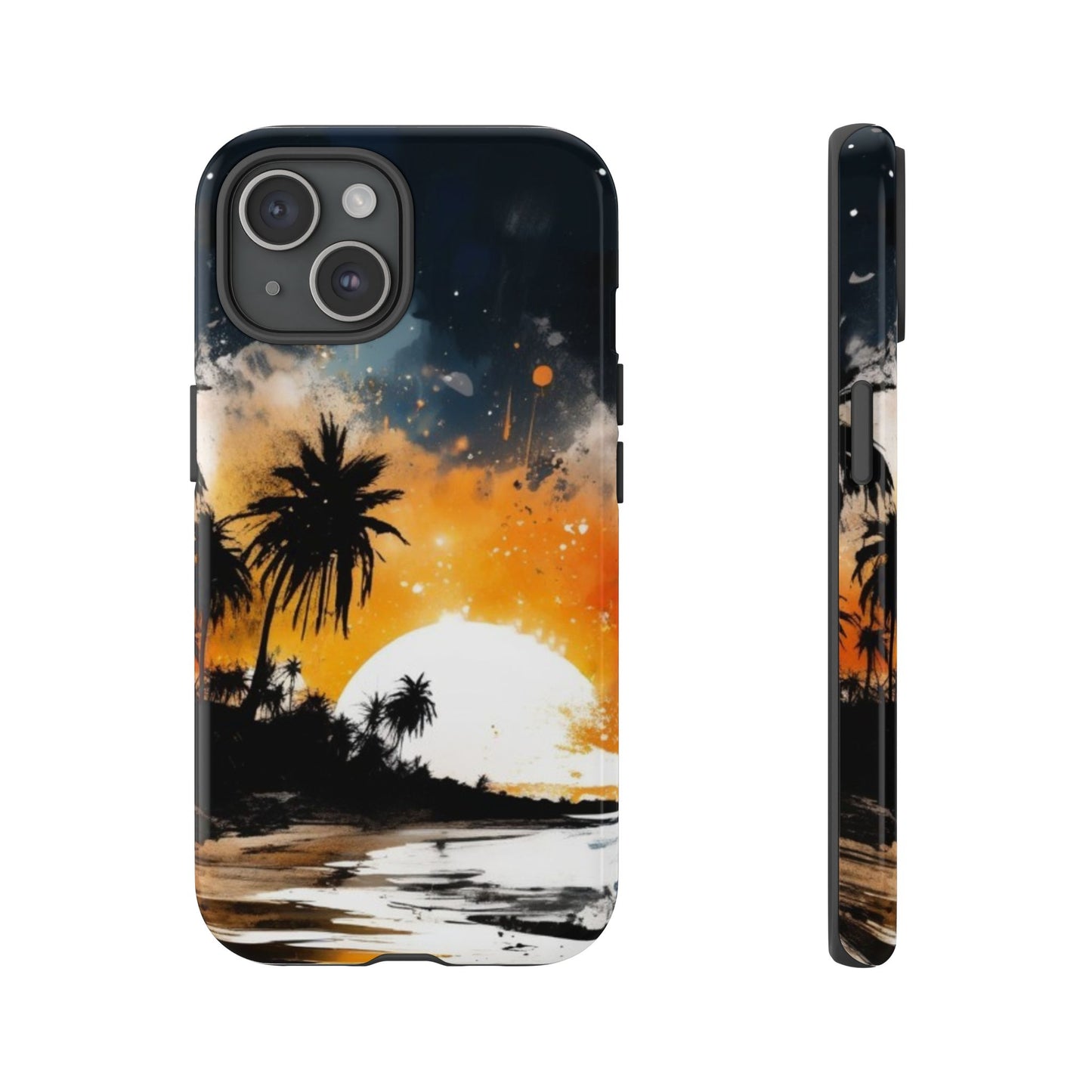 iPhone Tough Cases Phone Case for iPhone 14/15/16/17– Dual Layer, Matte/Glossy Finish, Wireless Charging Compatible, Tropical Sunset Design, Beach Lover Gift, Custom Phone Cover, Summer Vibes, Vacation Essentials