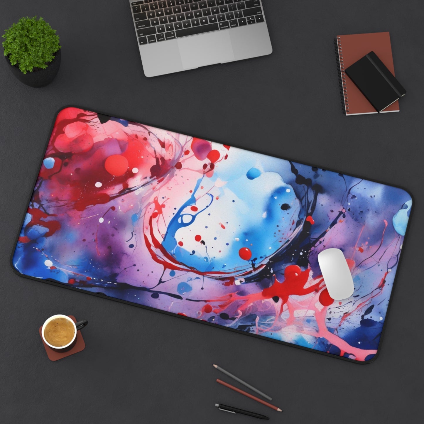 Large Gaming Mouse Pad – Premium Mouse Pad & Tech Accessory for Home & Office, Premium Desk Mat, Gaming Mouse Pad, Non-slip. Abstract Splash Desk Mat — Red & Blue Artistic Mouse Pad